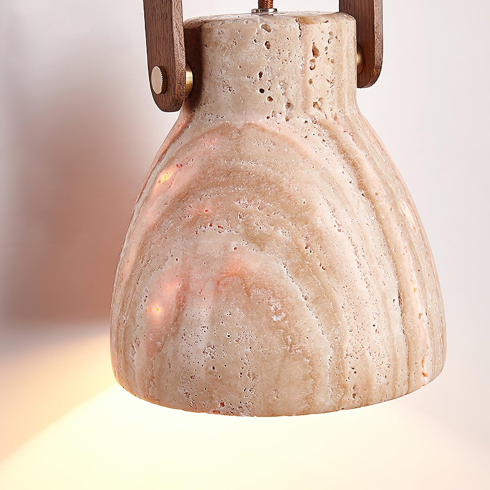 Wall Lamp Metal Body Wood Strap Travertine Shade Minimalist - Neutralighting