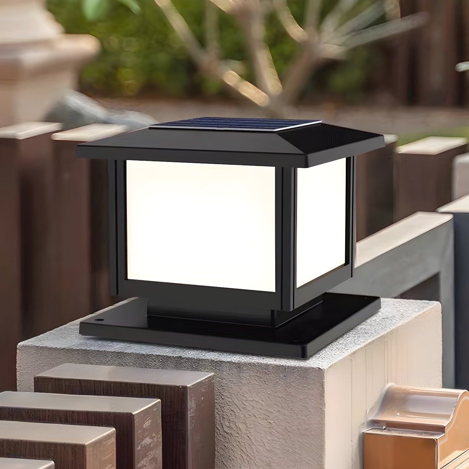 Ray Pavilion-style Square Solar Outdoor Post Light - Neutralighting