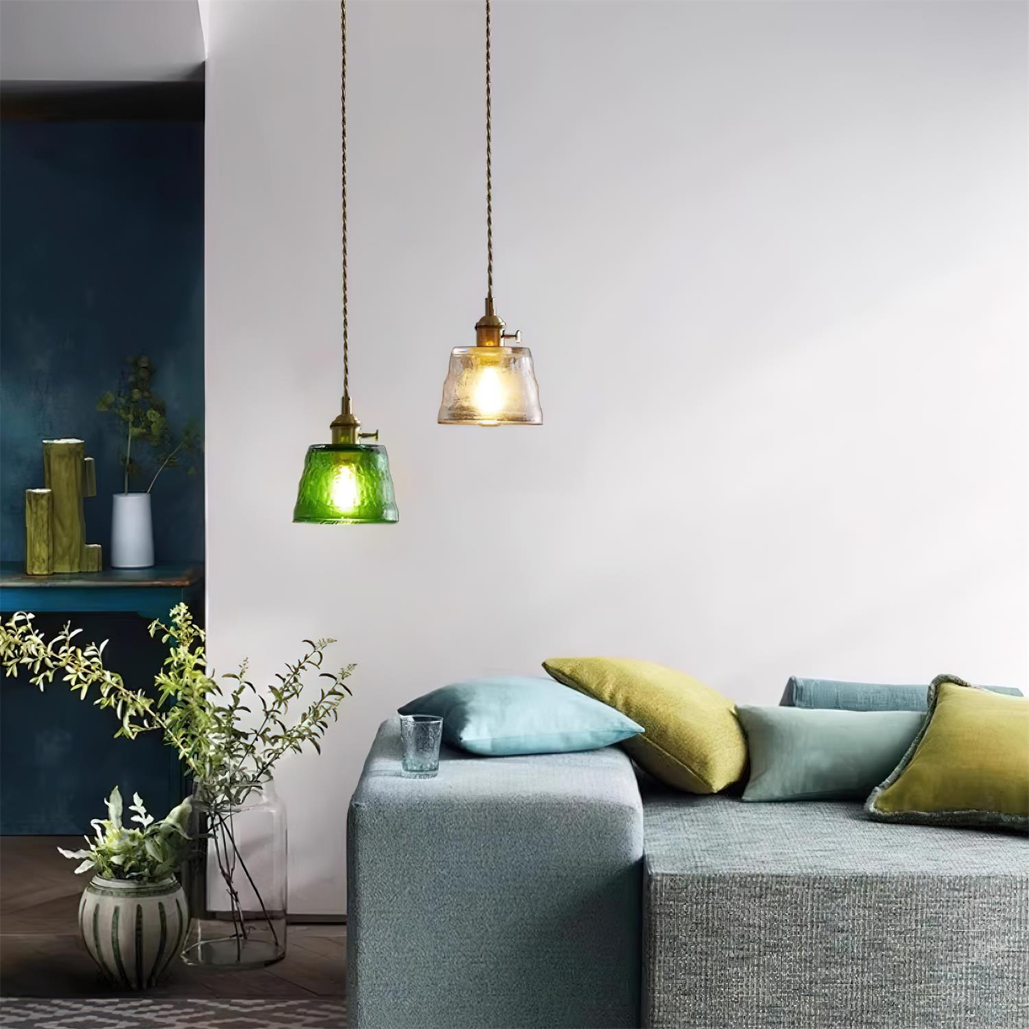 Pendant Lamp Brass and Glass Textured Shade Artisan Vintage Accent - Neutralighting