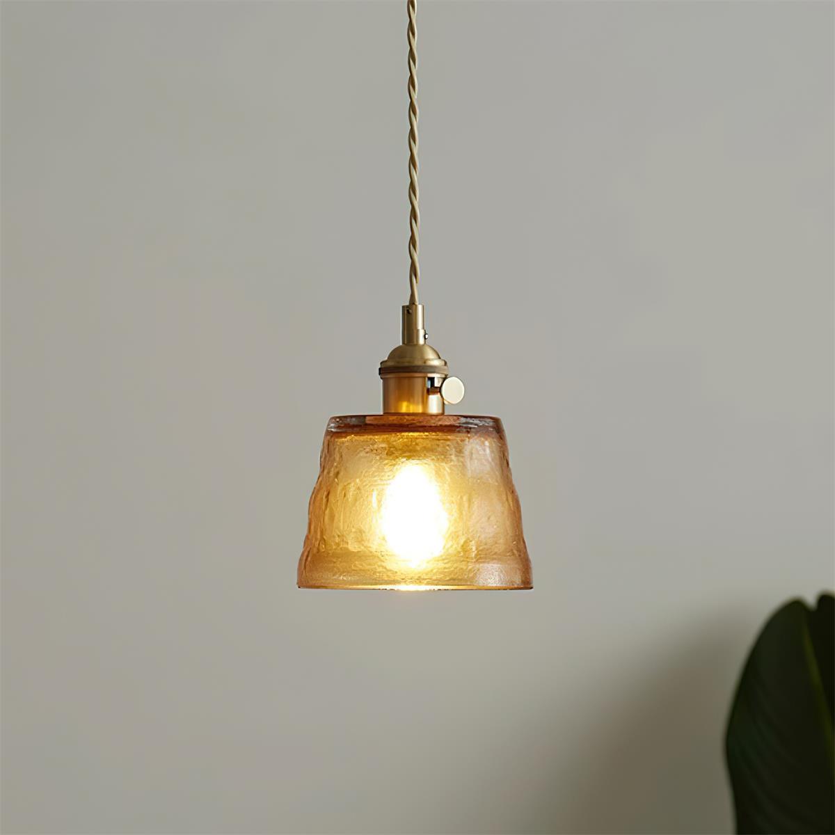 Pendant Lamp Brass and Glass Textured Shade Artisan Vintage Accent - Neutralighting
