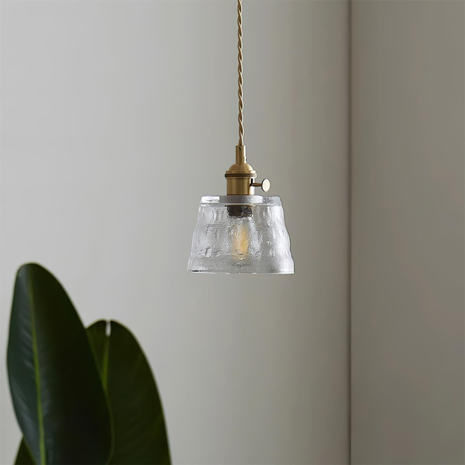 Pendant Lamp Brass and Glass Textured Shade Artisan Vintage Accent - Neutralighting