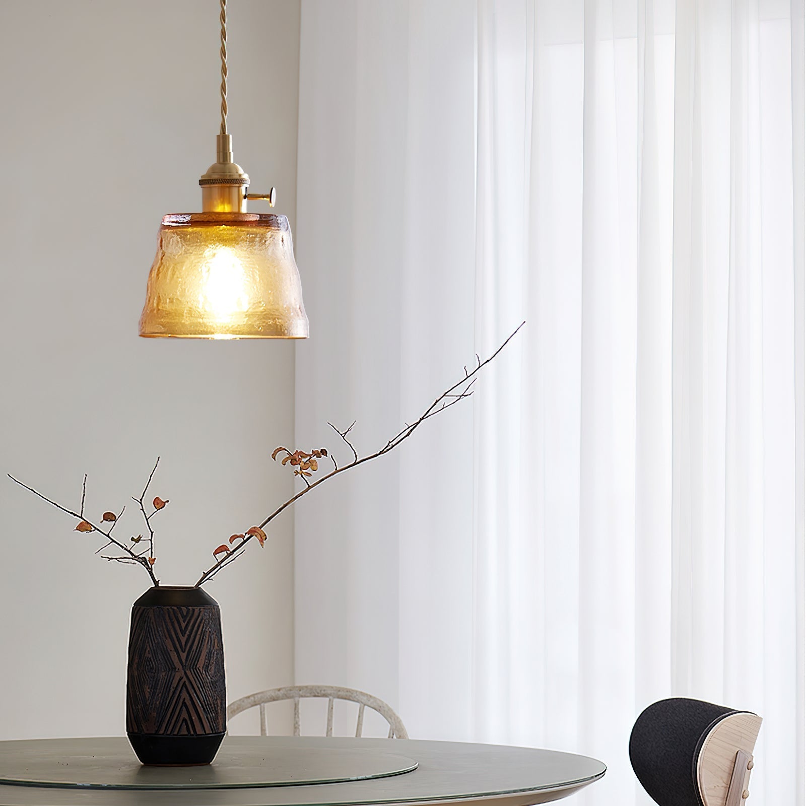 Pendant Lamp Brass and Glass Textured Shade Artisan Vintage Accent - Neutralighting