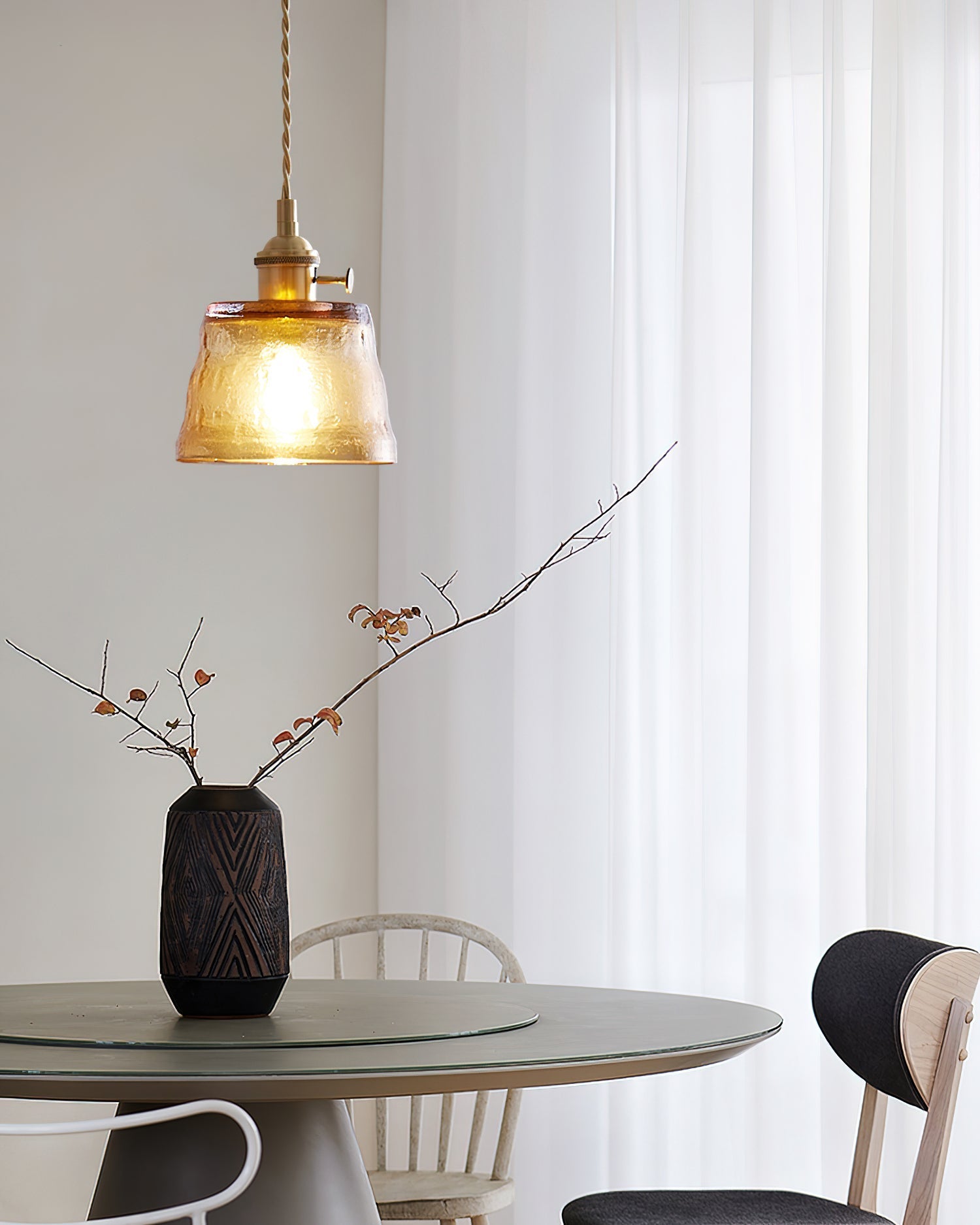 Pendant Lamp Brass and Glass Textured Shade Artisan Vintage Accent - Neutralighting