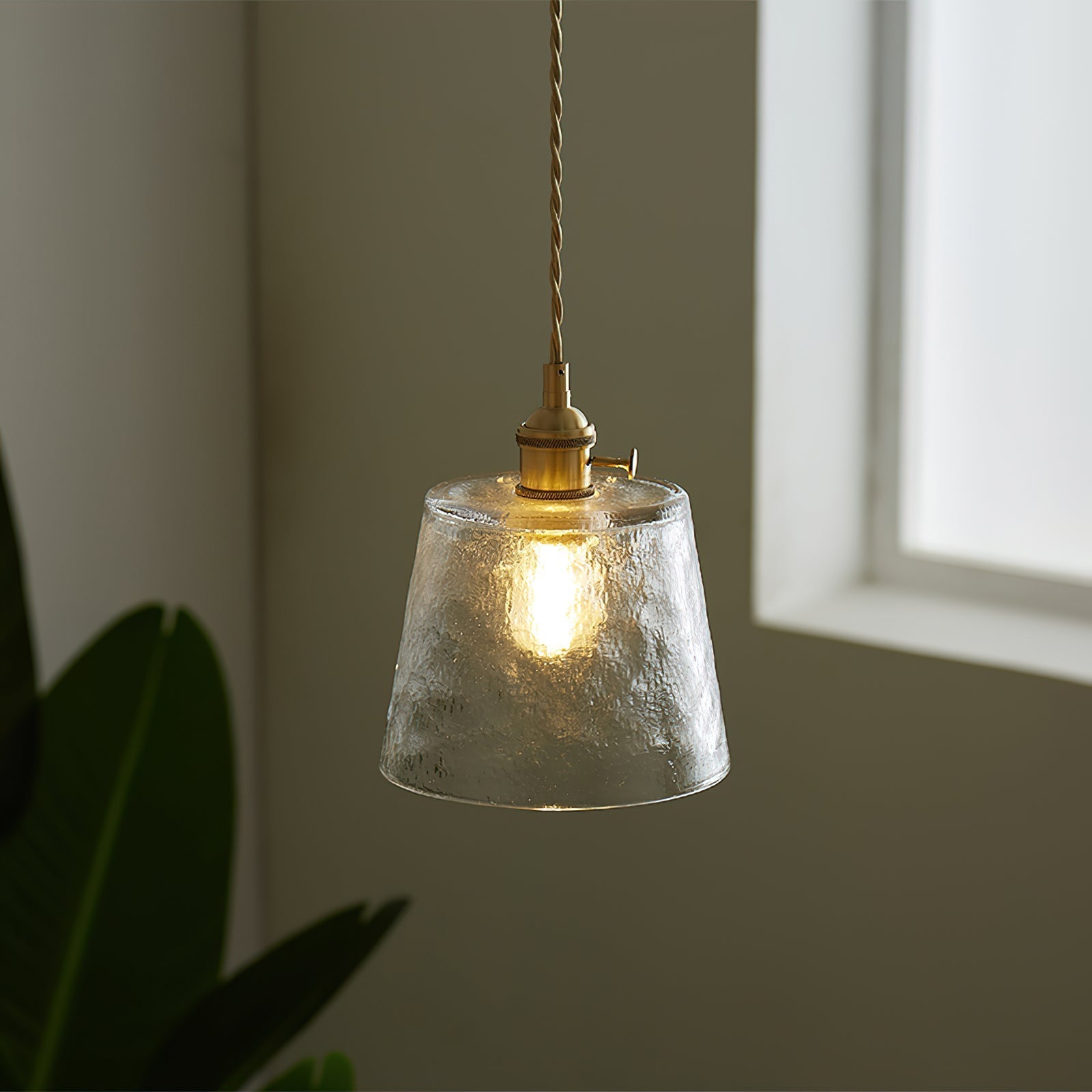 Pendant Lamp Brass and Glass Textured Shade Artisan Vintage Accent - Neutralighting