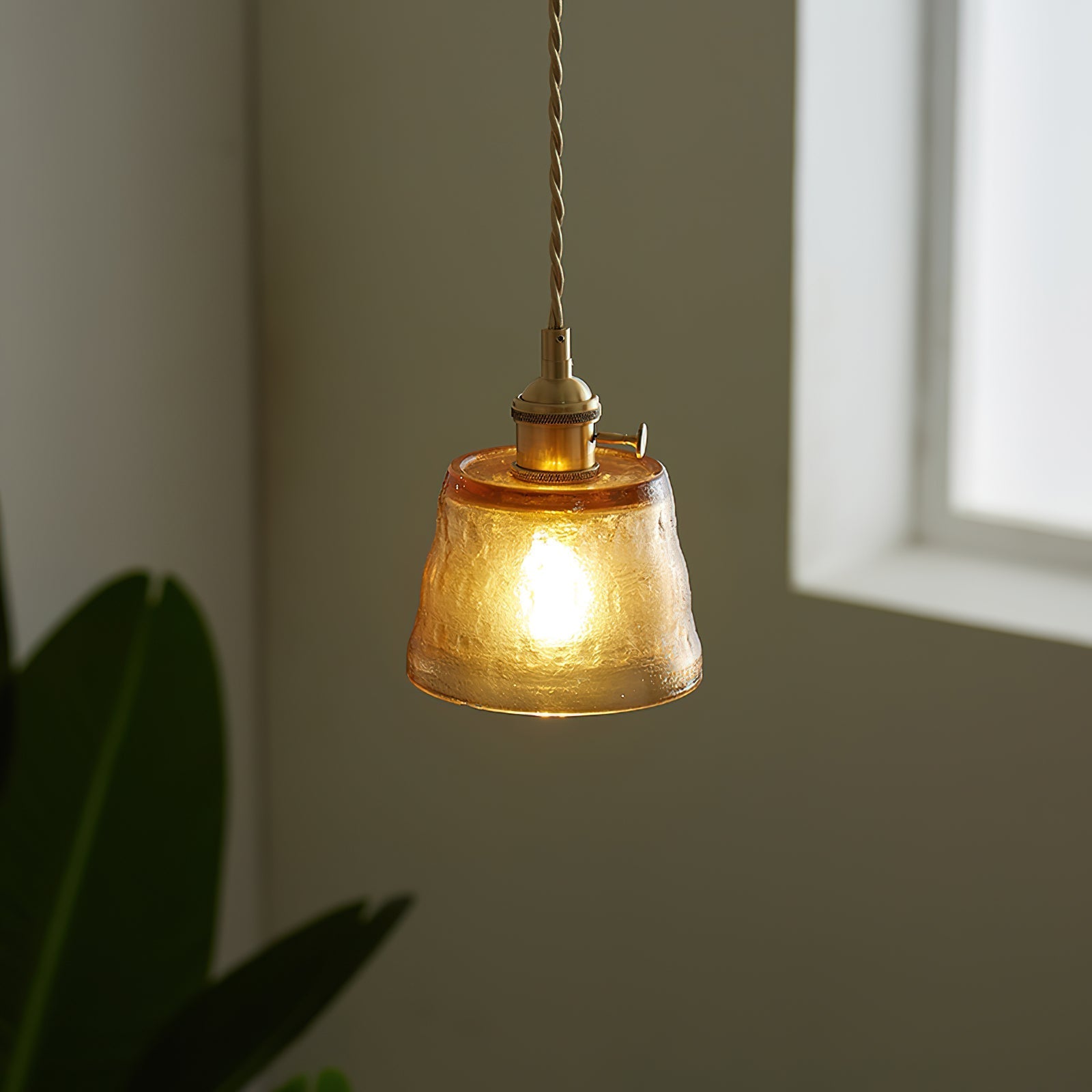 Pendant Lamp Brass and Glass Textured Shade Artisan Vintage Accent - Neutralighting