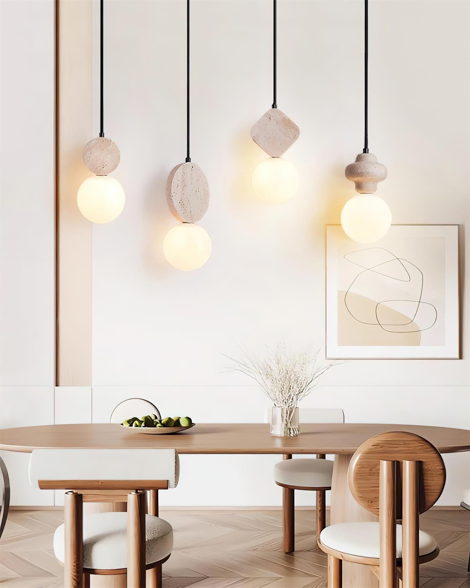 Lunara Travertine Geometric Pendant Light - Neutralighting