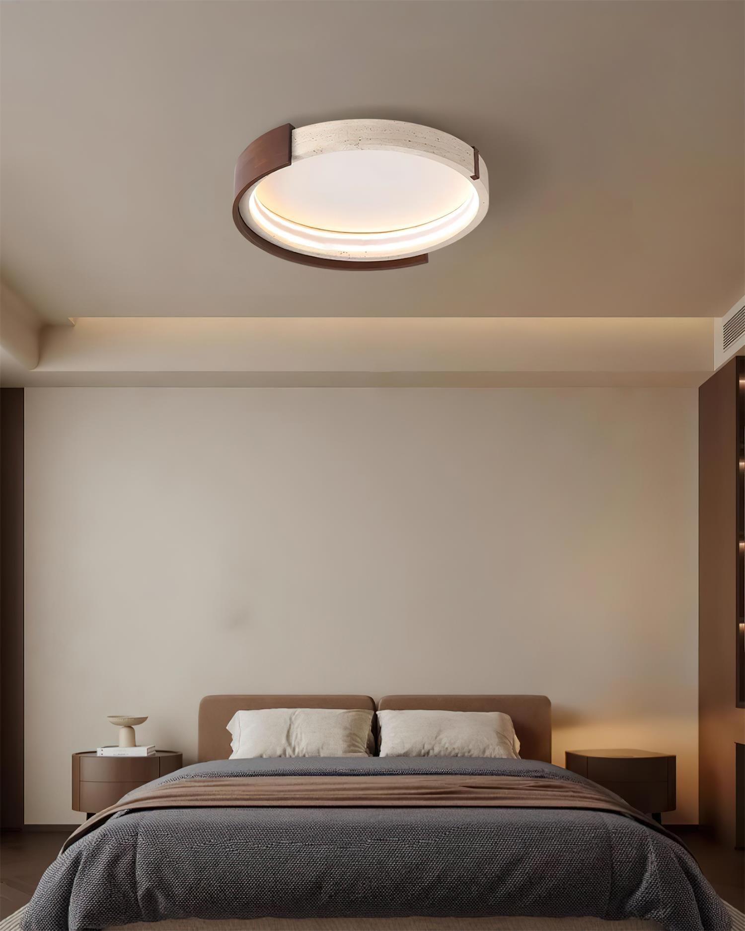 Ritta Ceiling Lamp Halo Sculptural Travertine & Wood - Neutralighting