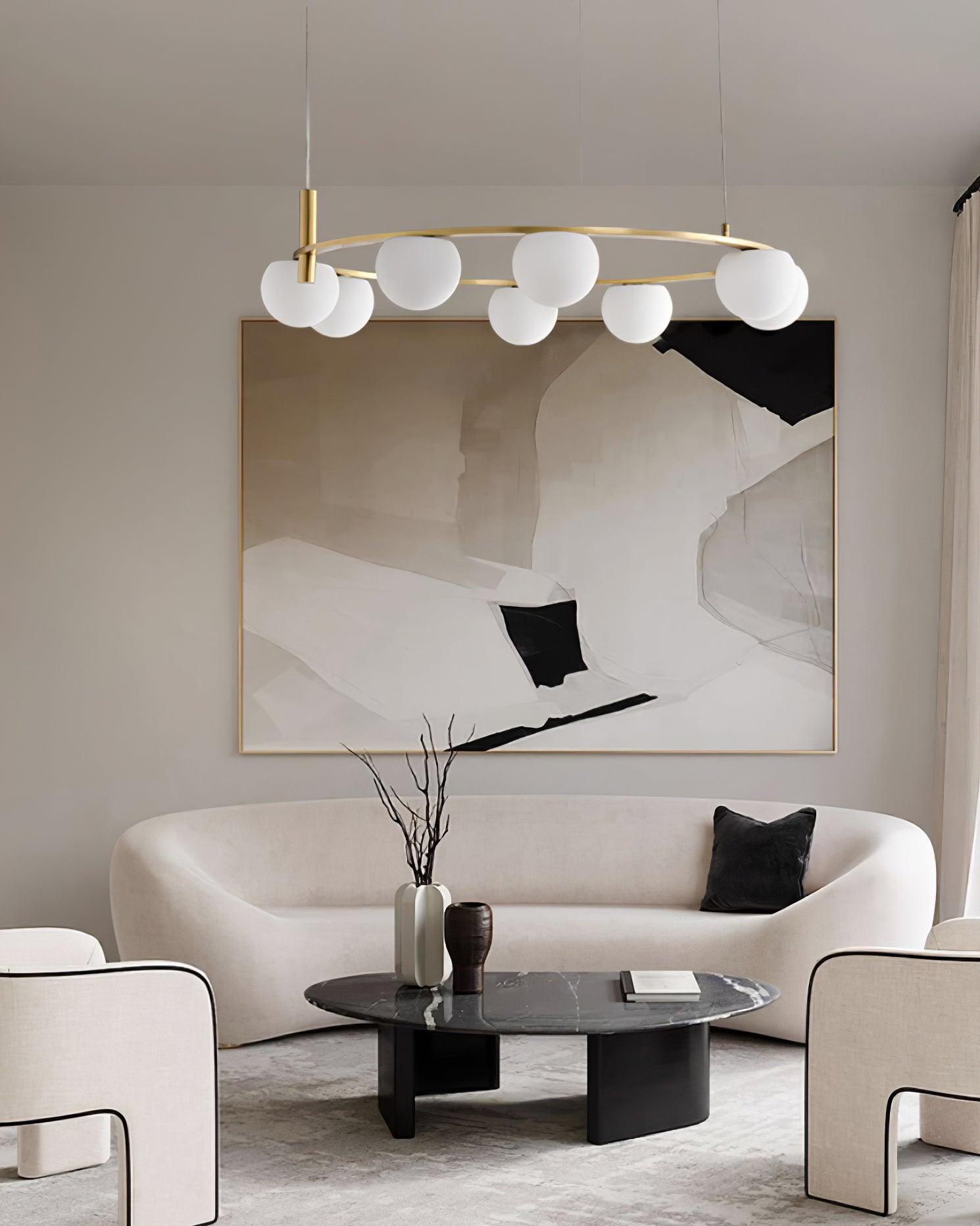 Chandelier Glass Globes Metal Ring Gold Finish Modern - Neutralighting