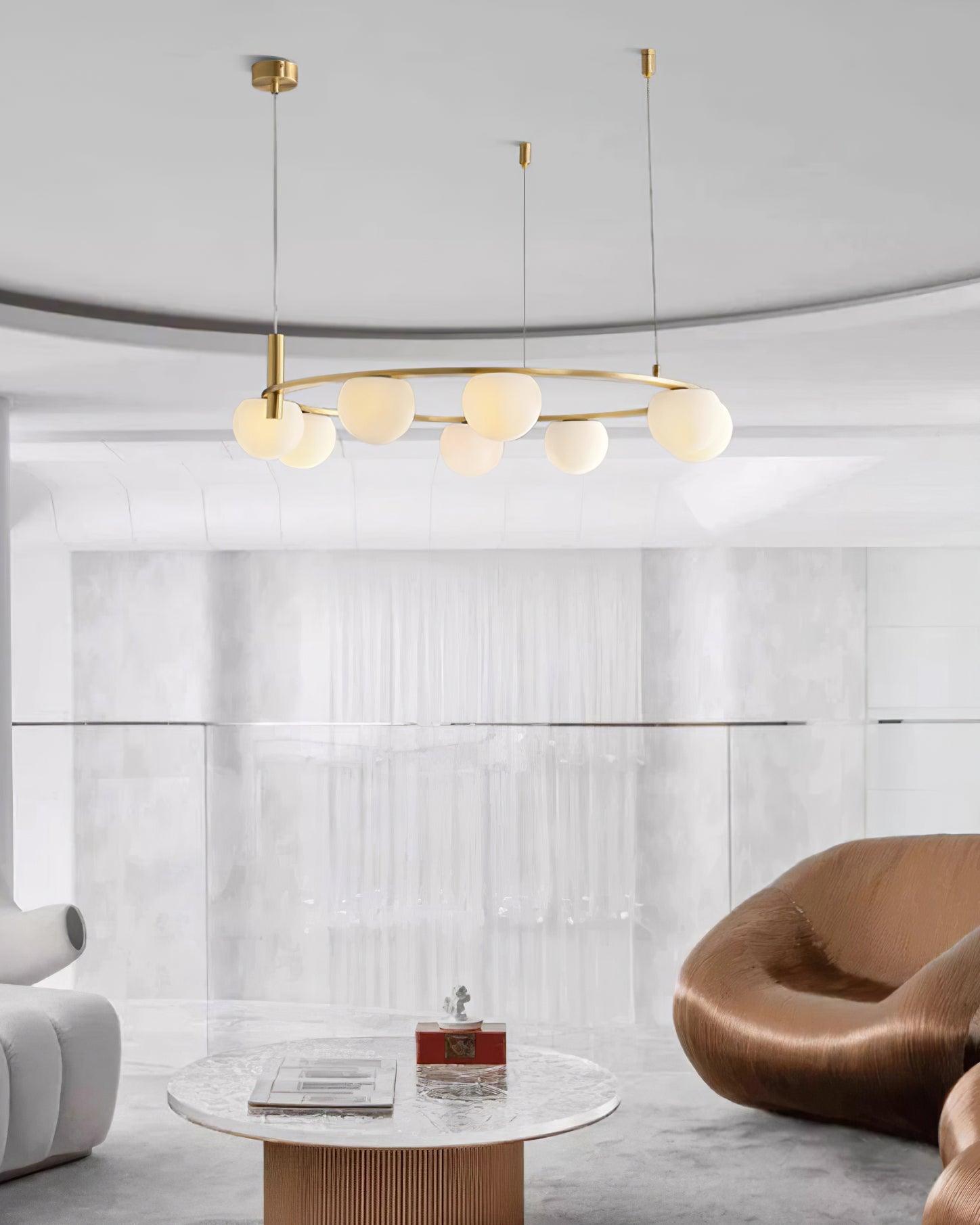 Chandelier Glass Globes Metal Ring Gold Finish Modern - Neutralighting