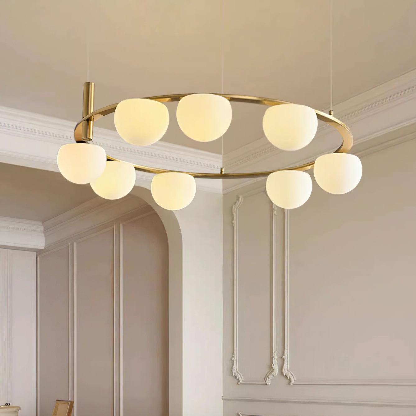 Chandelier Glass Globes Metal Ring Gold Finish Modern - Neutralighting
