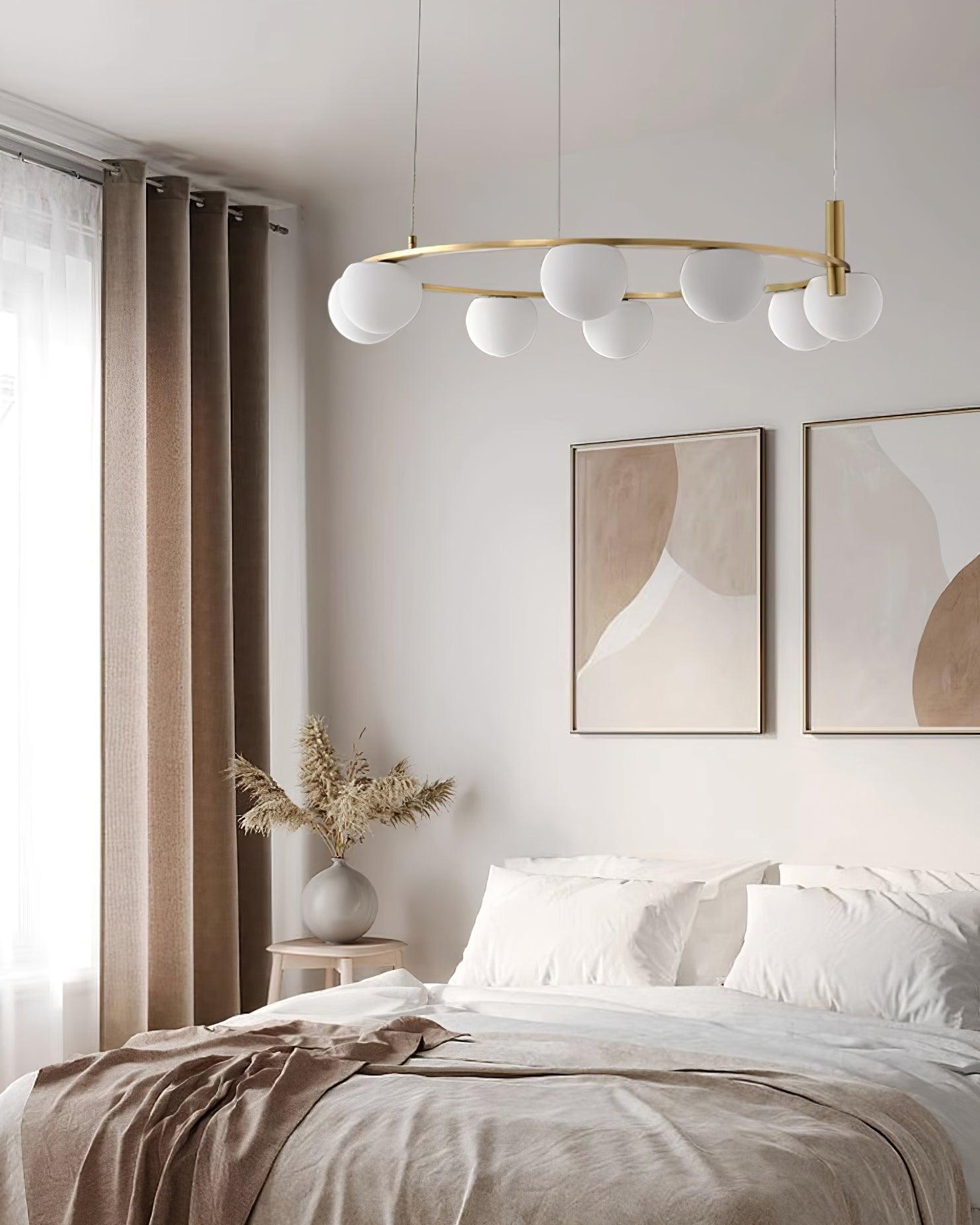 Chandelier Glass Globes Metal Ring Gold Finish Modern - Neutralighting