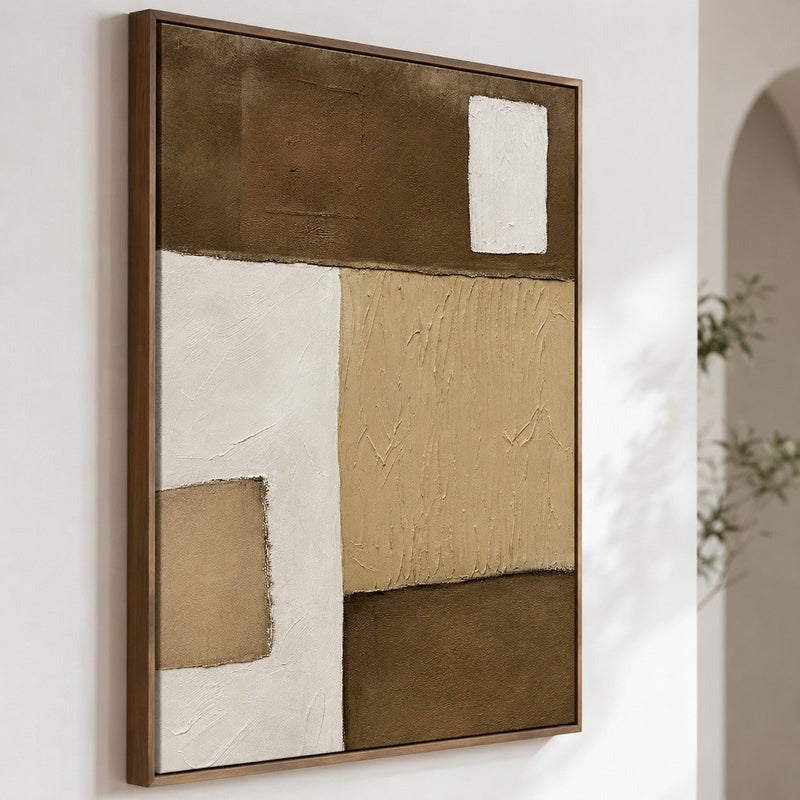 Wall Art Neutral Patchwork Linear Texture Oil Painting