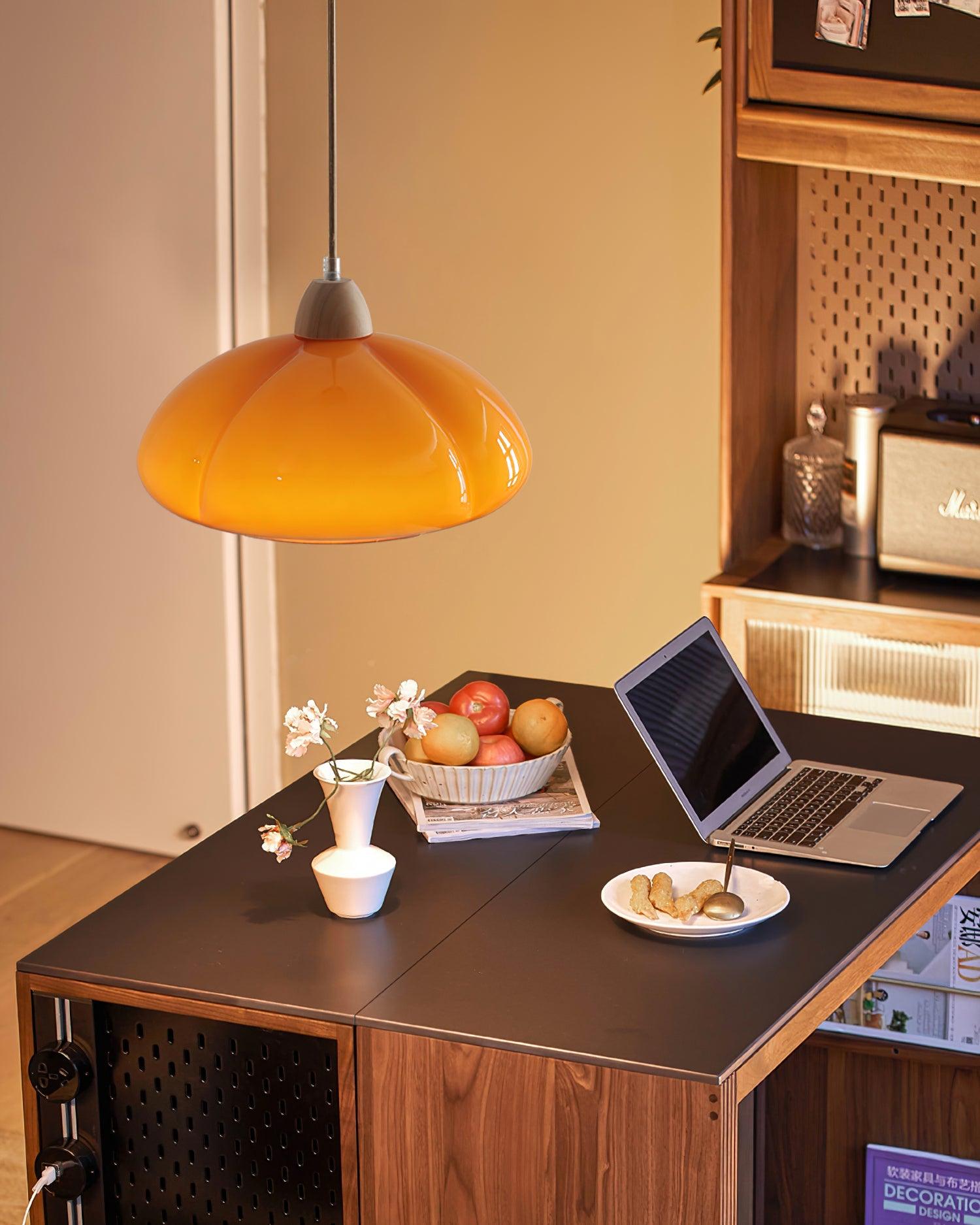 Pendant Lamp Rounded Glass Shade Wood Accent Playful Modern Touch - Neutralighting