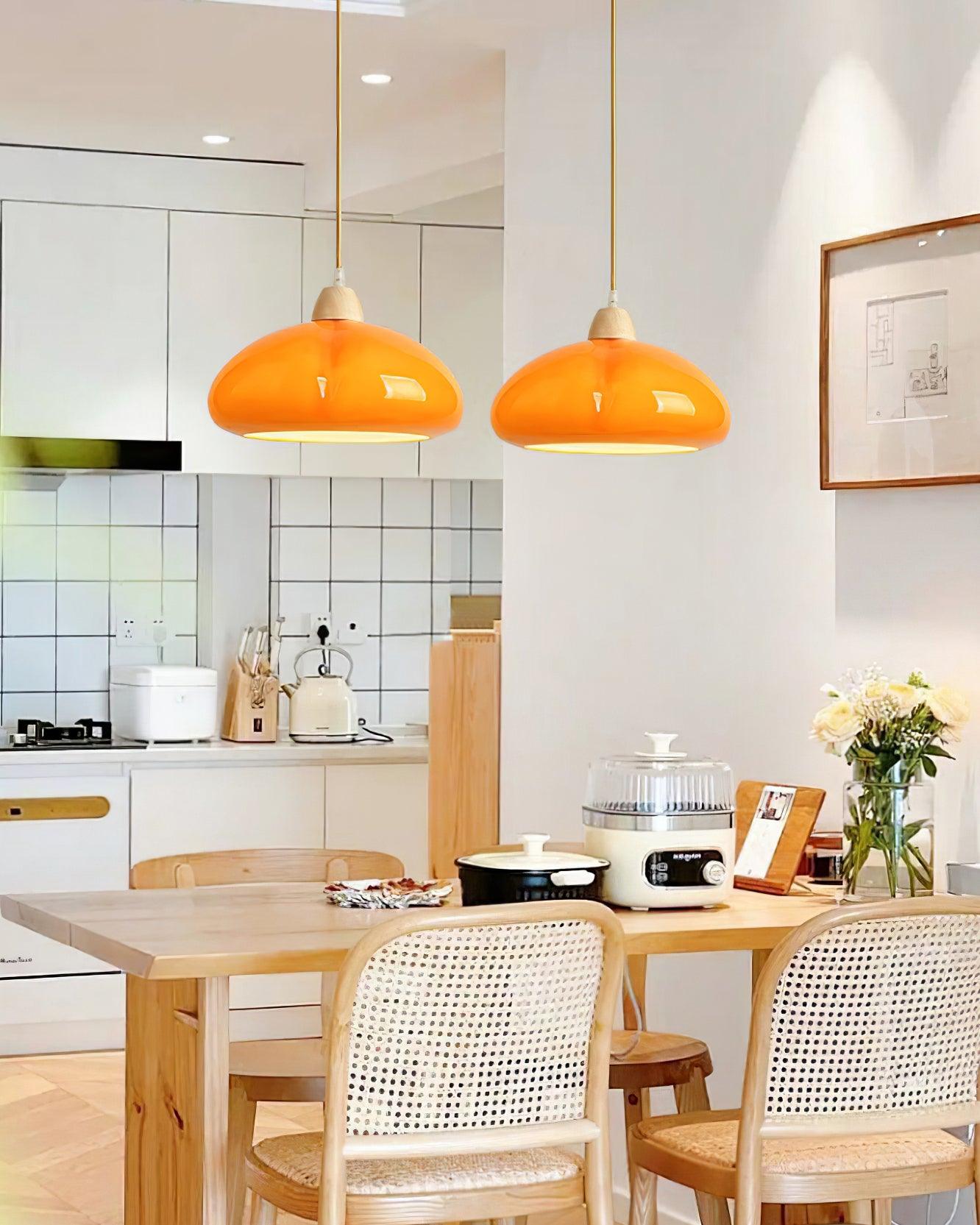 Pendant Lamp Rounded Glass Shade Wood Accent Playful Modern Touch - Neutralighting