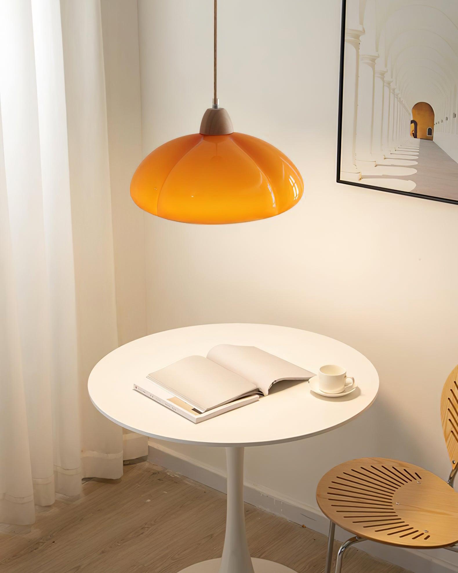Pendant Lamp Rounded Glass Shade Wood Accent Playful Modern Touch - Neutralighting