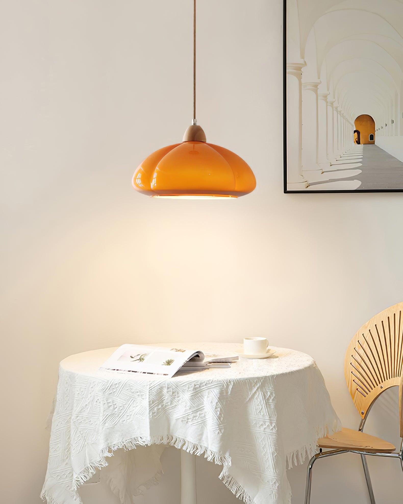 Pendant Lamp Rounded Glass Shade Wood Accent Playful Modern Touch - Neutralighting