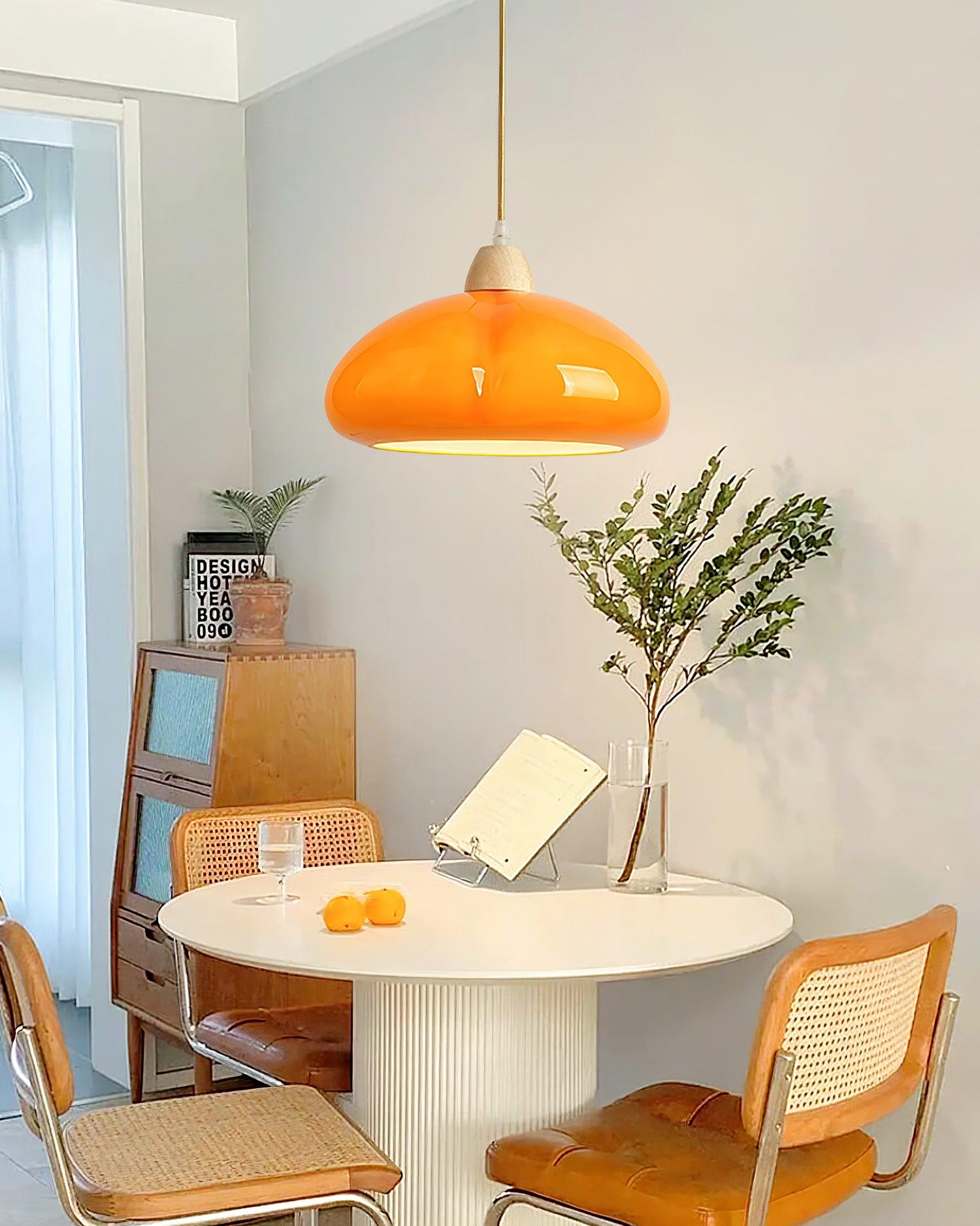 Pendant Lamp Rounded Glass Shade Wood Accent Playful Modern Touch - Neutralighting