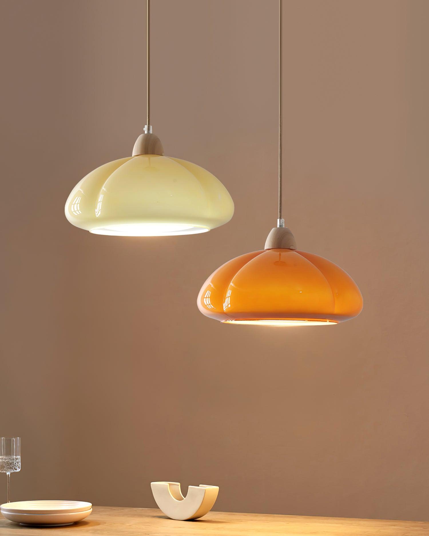 Pendant Lamp Rounded Glass Shade Wood Accent Playful Modern Touch - Neutralighting
