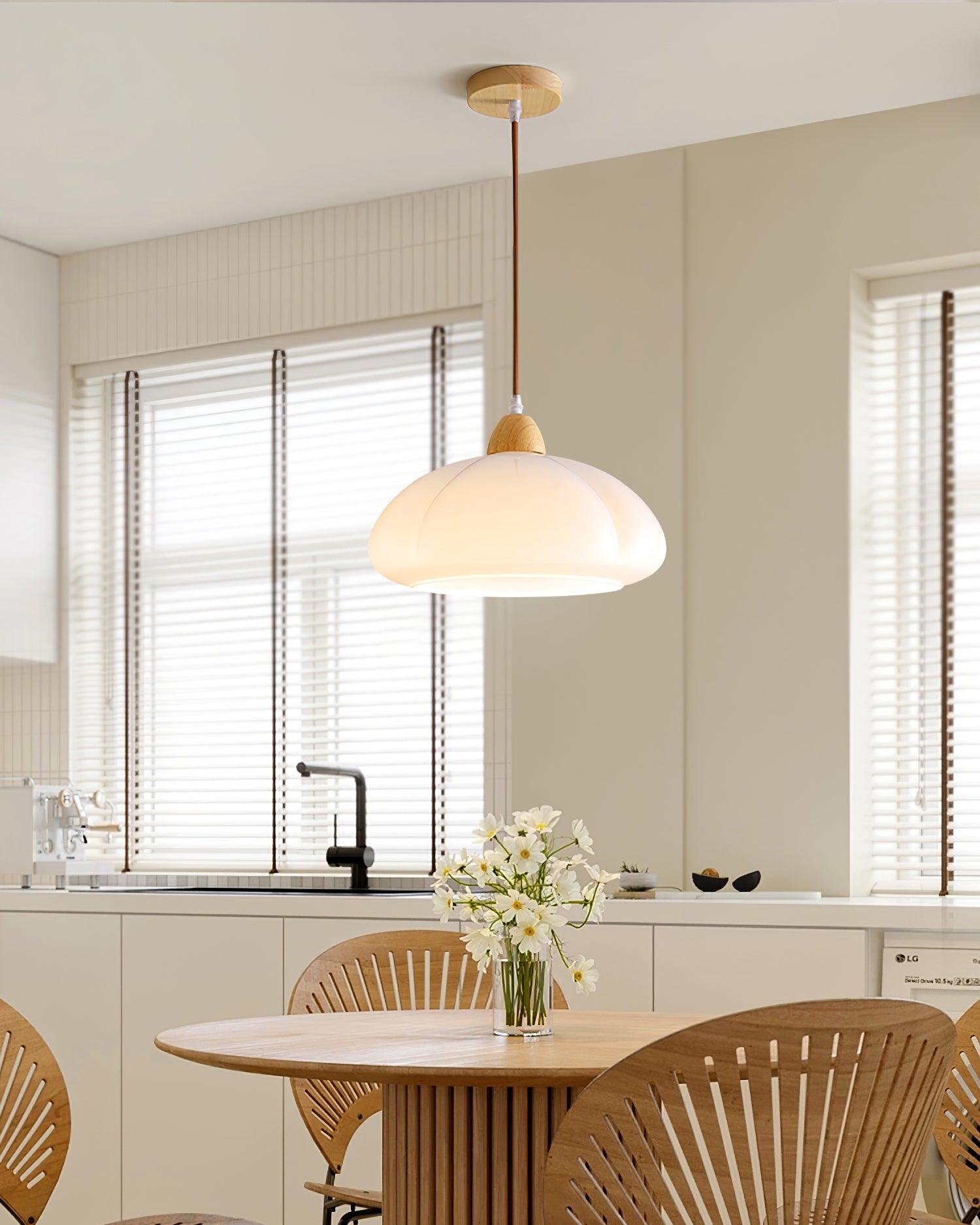 Pendant Lamp Rounded Glass Shade Wood Accent Playful Modern Touch - Neutralighting