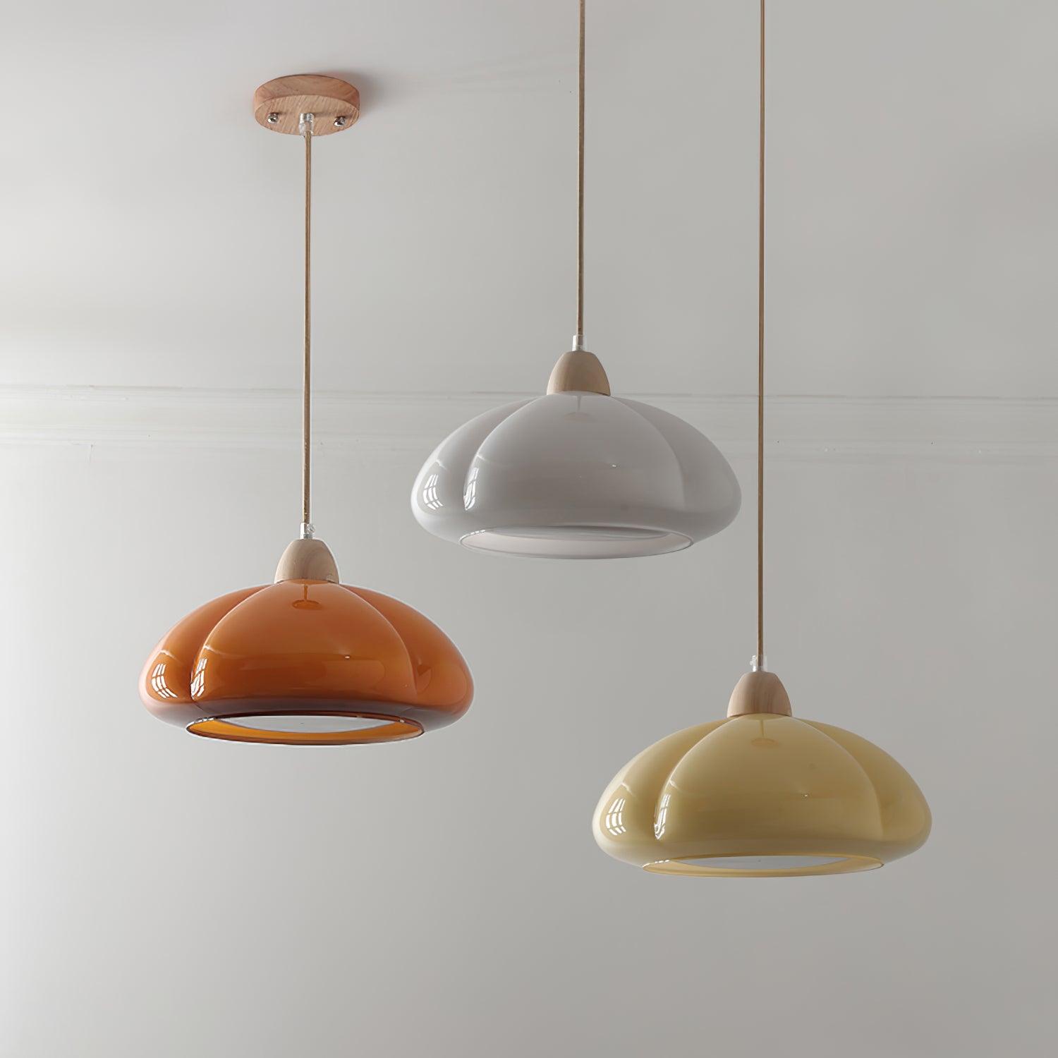 Pendant Lamp Rounded Glass Shade Wood Accent Playful Modern Touch - Neutralighting
