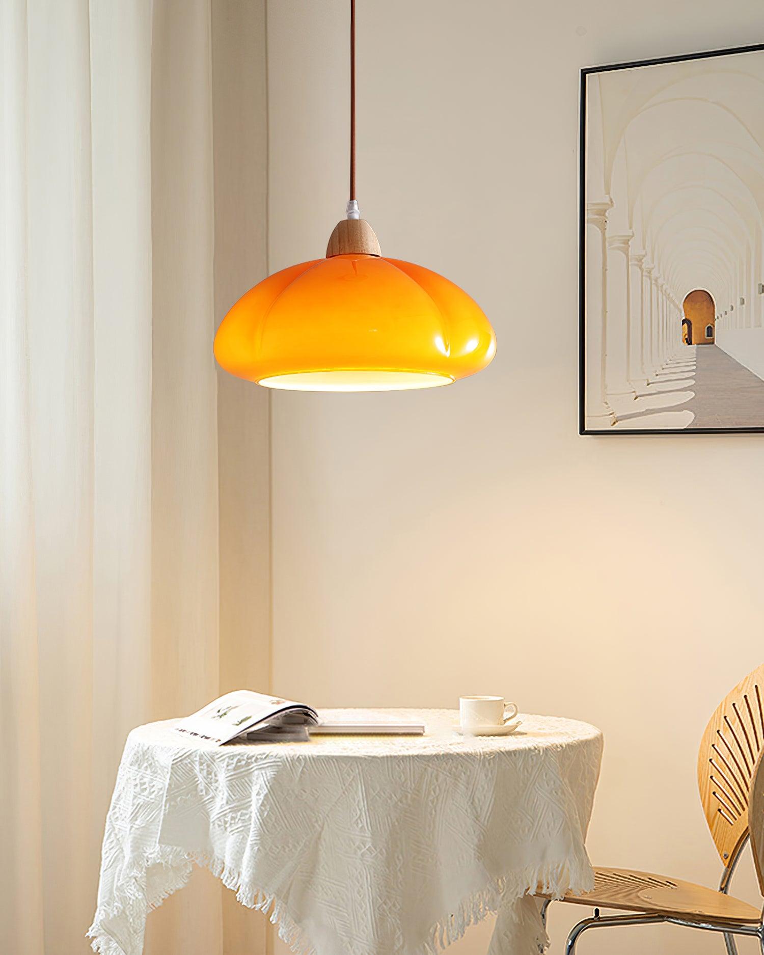 Pendant Lamp Rounded Glass Shade Wood Accent Playful Modern Touch - Neutralighting