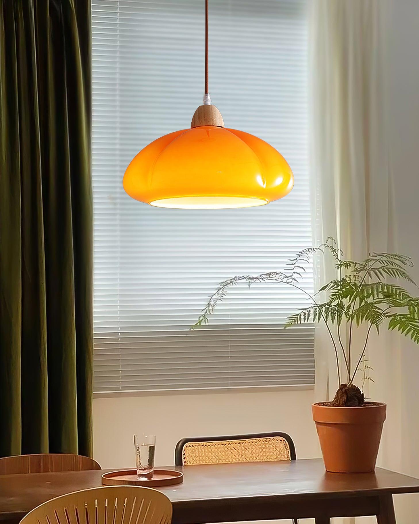 Pendant Lamp Rounded Glass Shade Wood Accent Playful Modern Touch - Neutralighting