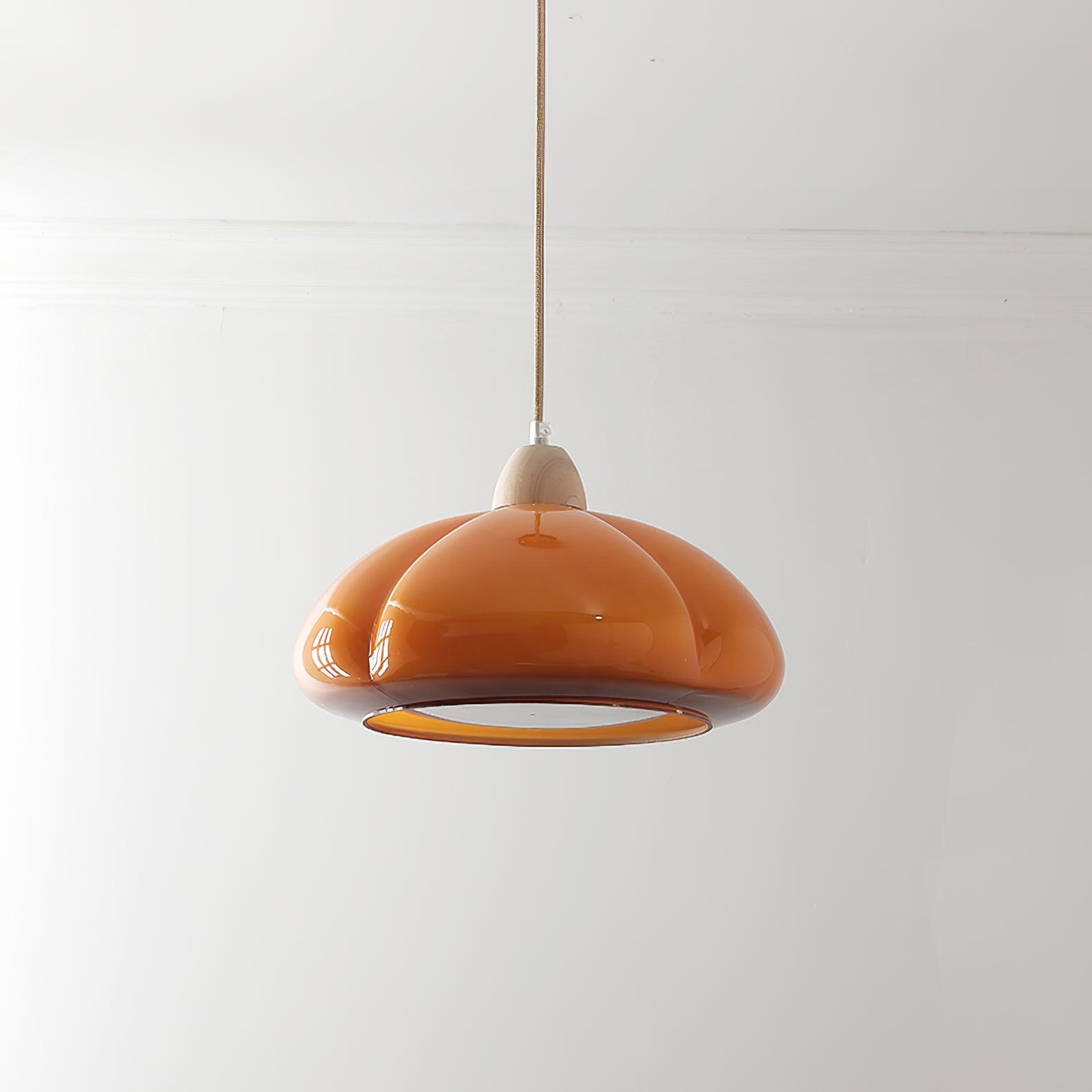 Pendant Lamp Rounded Glass Shade Wood Accent Playful Modern Touch - Neutralighting