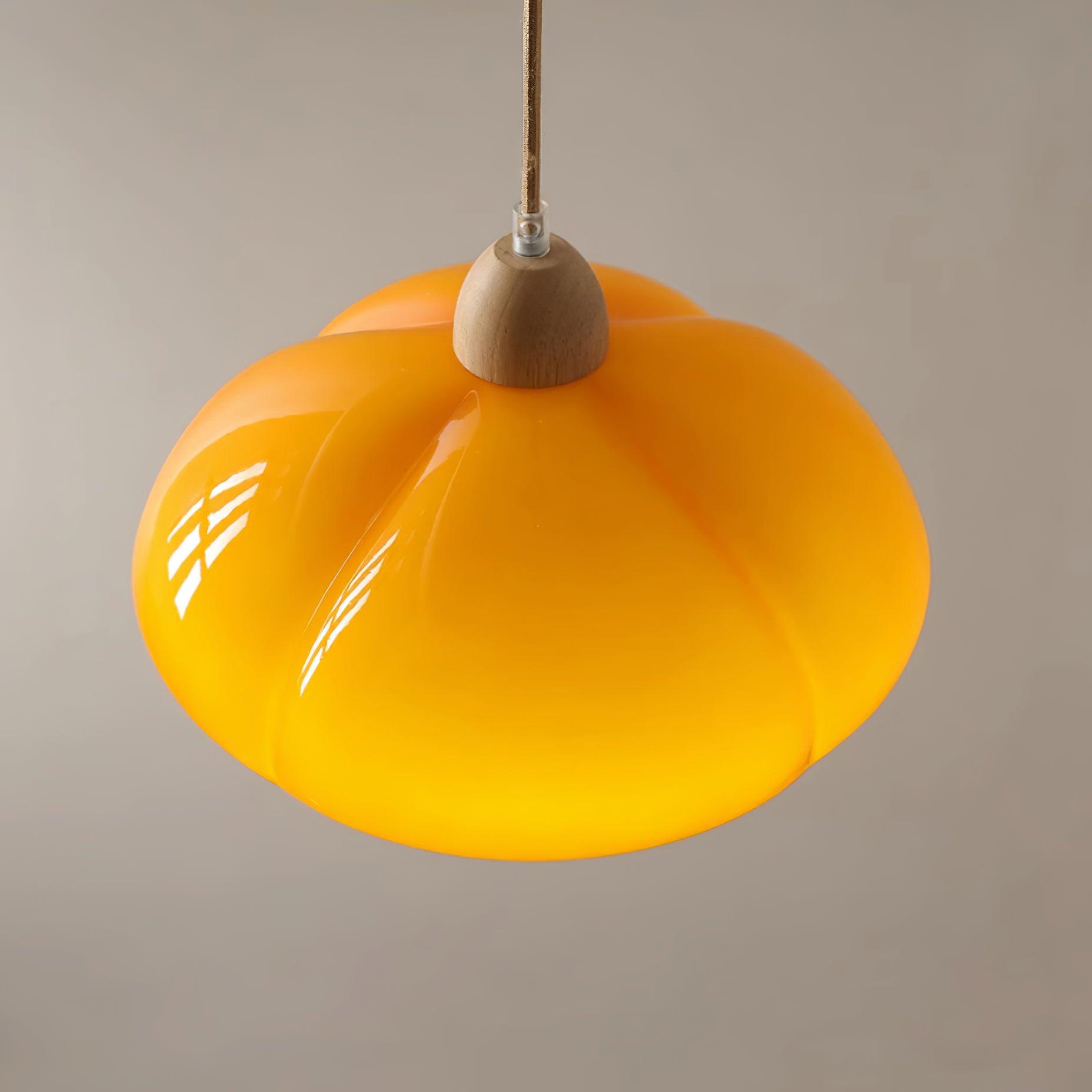 Pendant Lamp Rounded Glass Shade Wood Accent Playful Modern Touch - Neutralighting