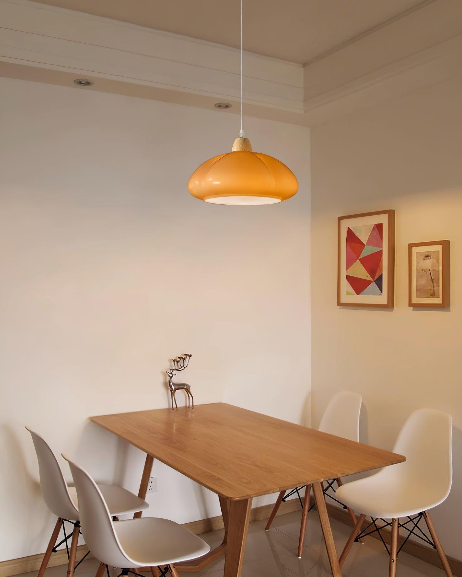 Pendant Lamp Rounded Glass Shade Wood Accent Playful Modern Touch - Neutralighting