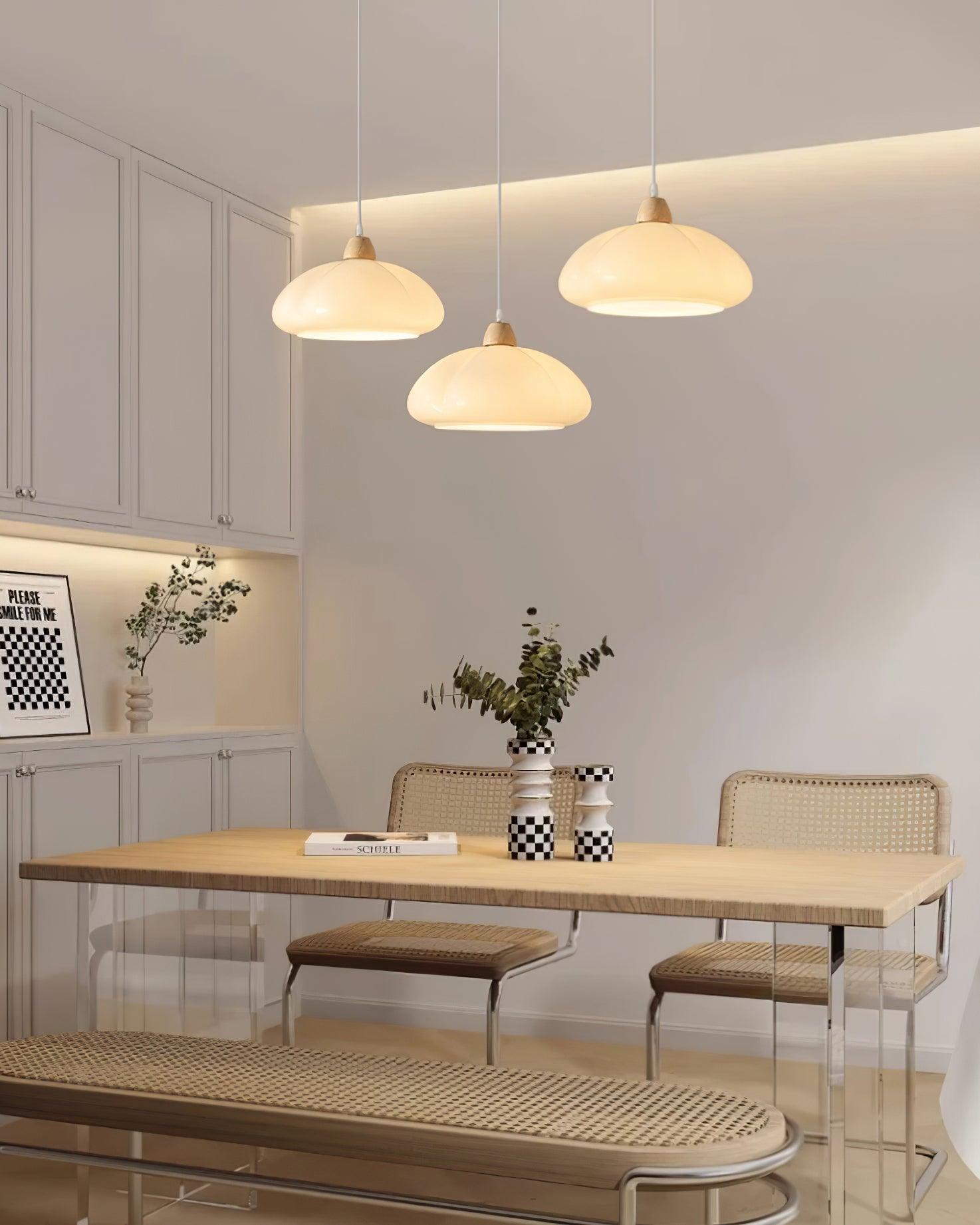 Pendant Lamp Rounded Glass Shade Wood Accent Playful Modern Touch - Neutralighting