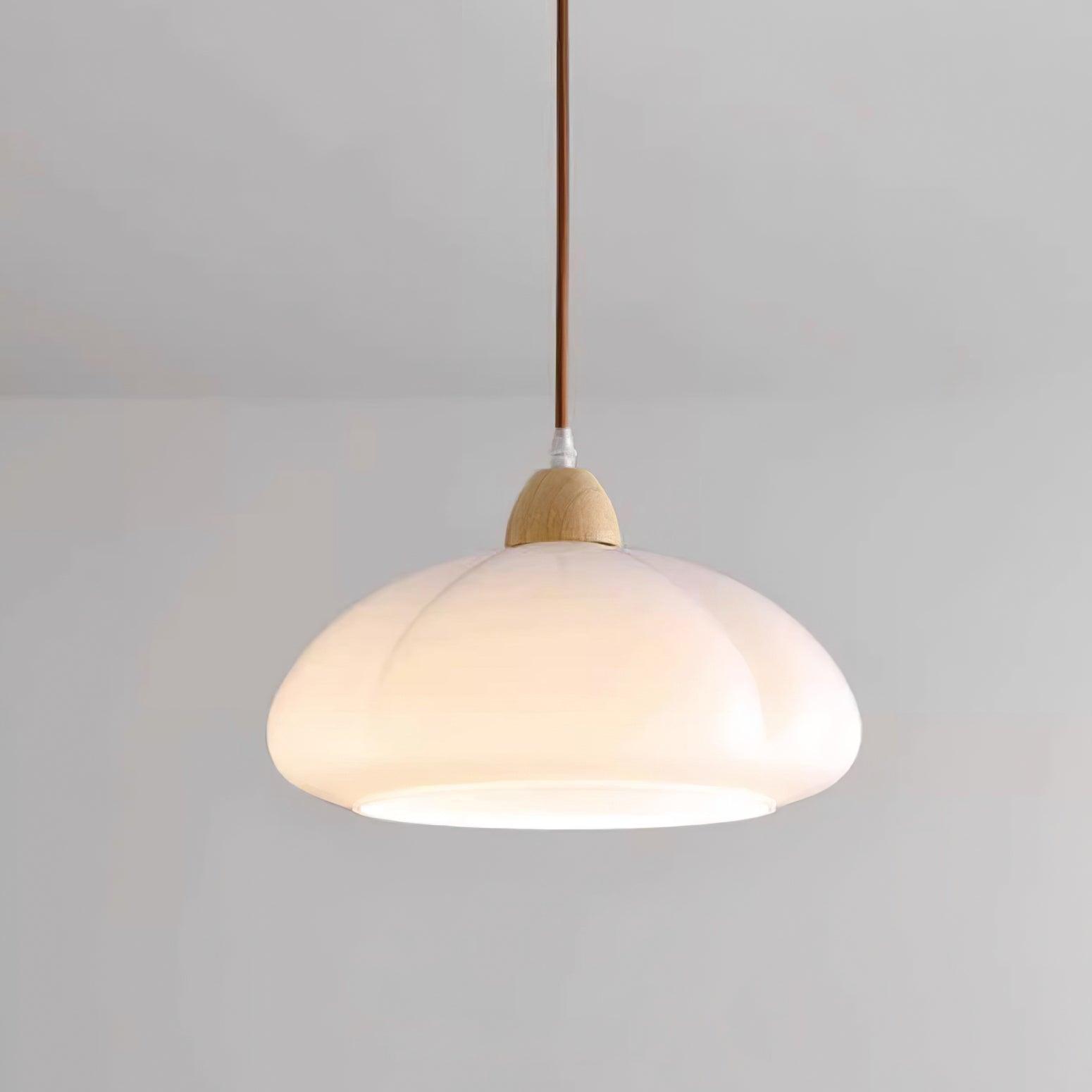 Pendant Lamp Rounded Glass Shade Wood Accent Playful Modern Touch - Neutralighting