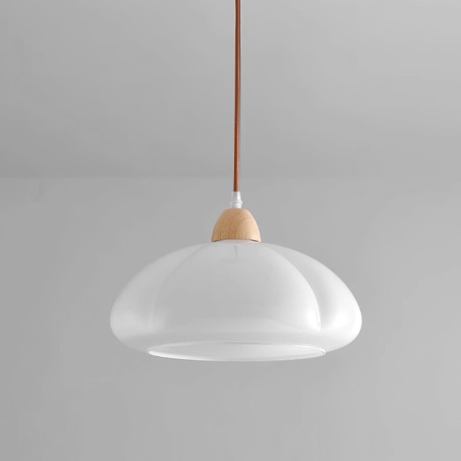 Pendant Lamp Rounded Glass Shade Wood Accent Playful Modern Touch - Neutralighting