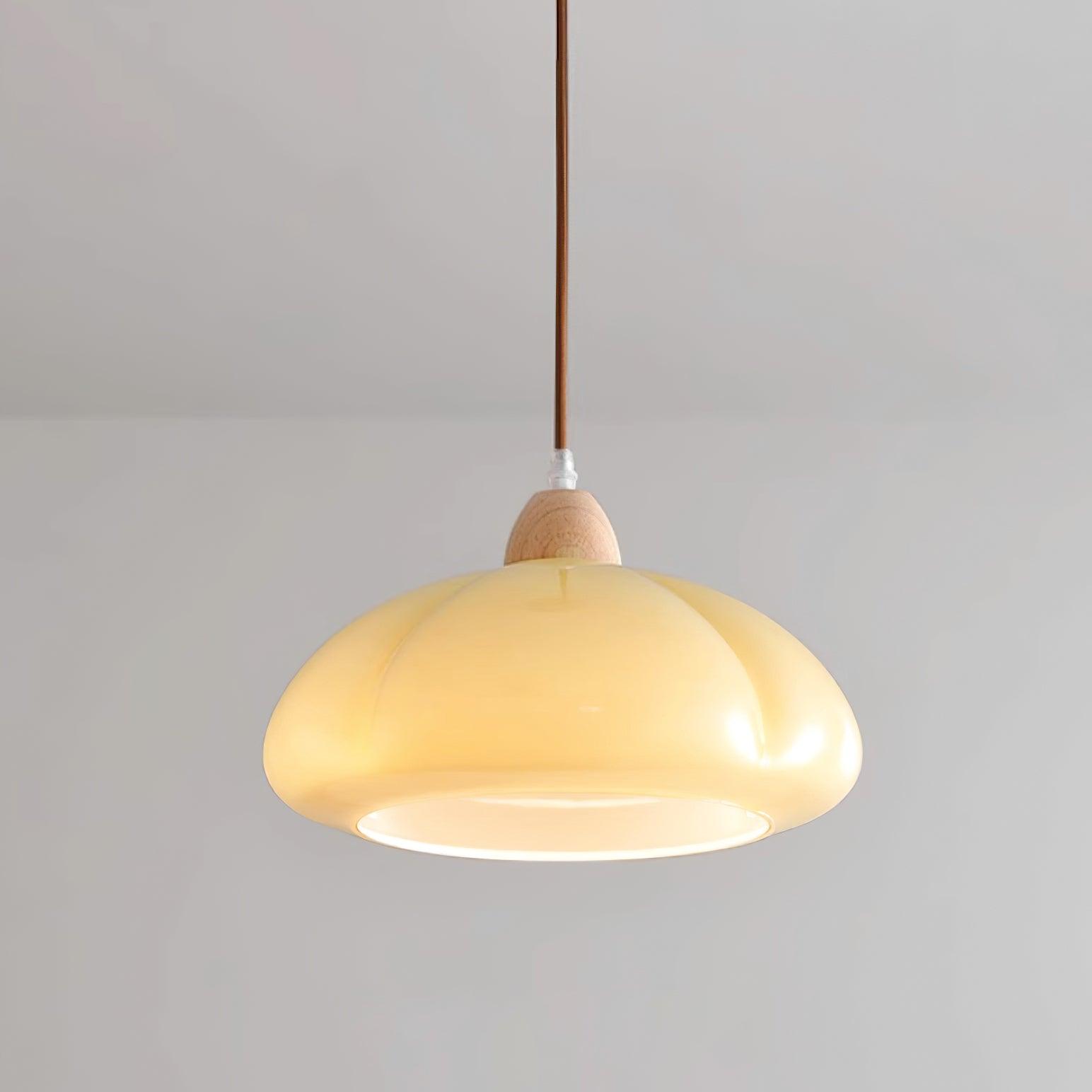 Pendant Lamp Rounded Glass Shade Wood Accent Playful Modern Touch - Neutralighting