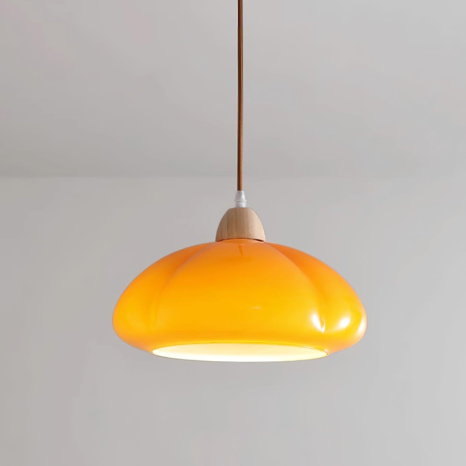 Pendant Lamp Rounded Glass Shade Wood Accent Playful Modern Touch - Neutralighting