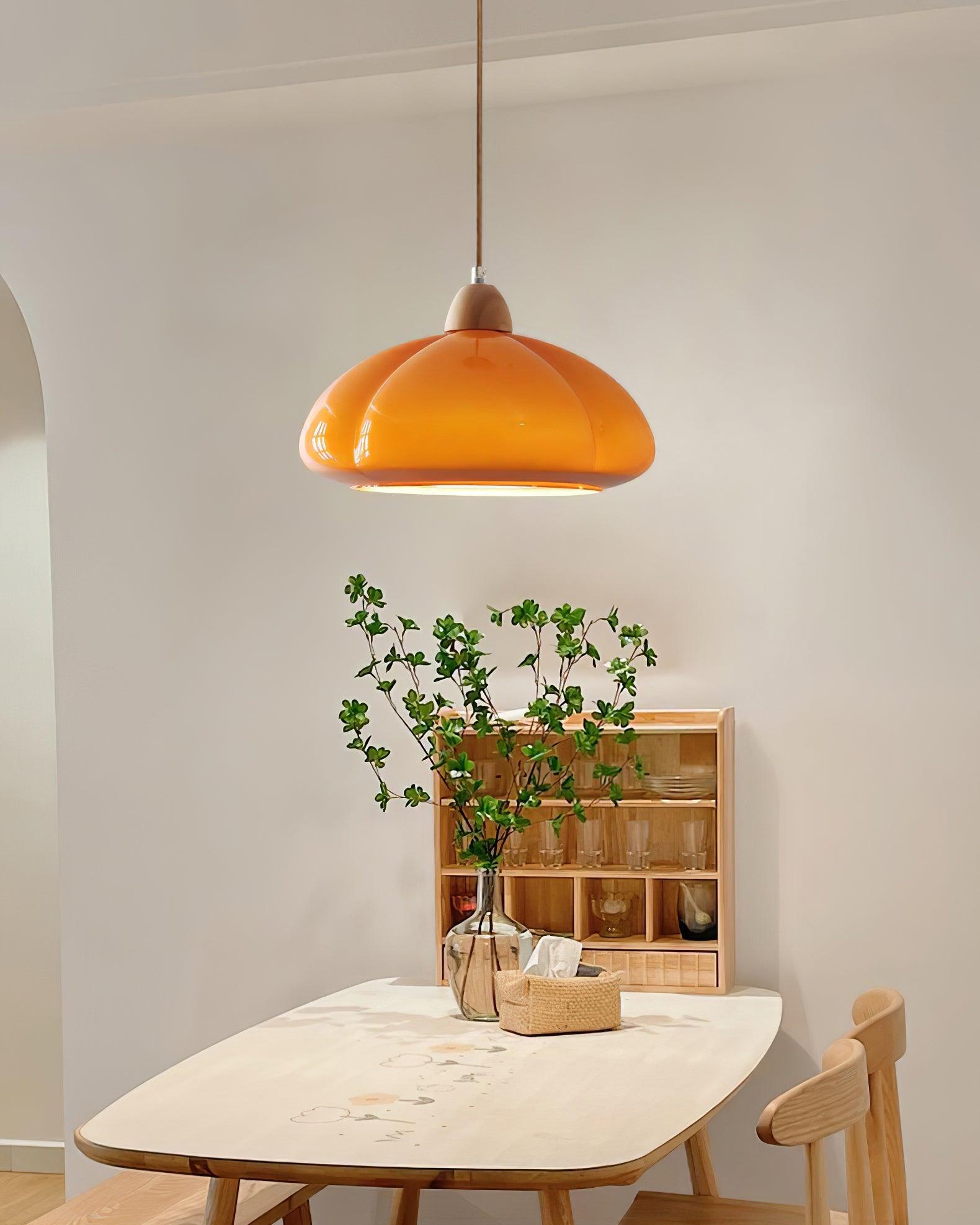 Pendant Lamp Rounded Glass Shade Wood Accent Playful Modern Touch - Neutralighting