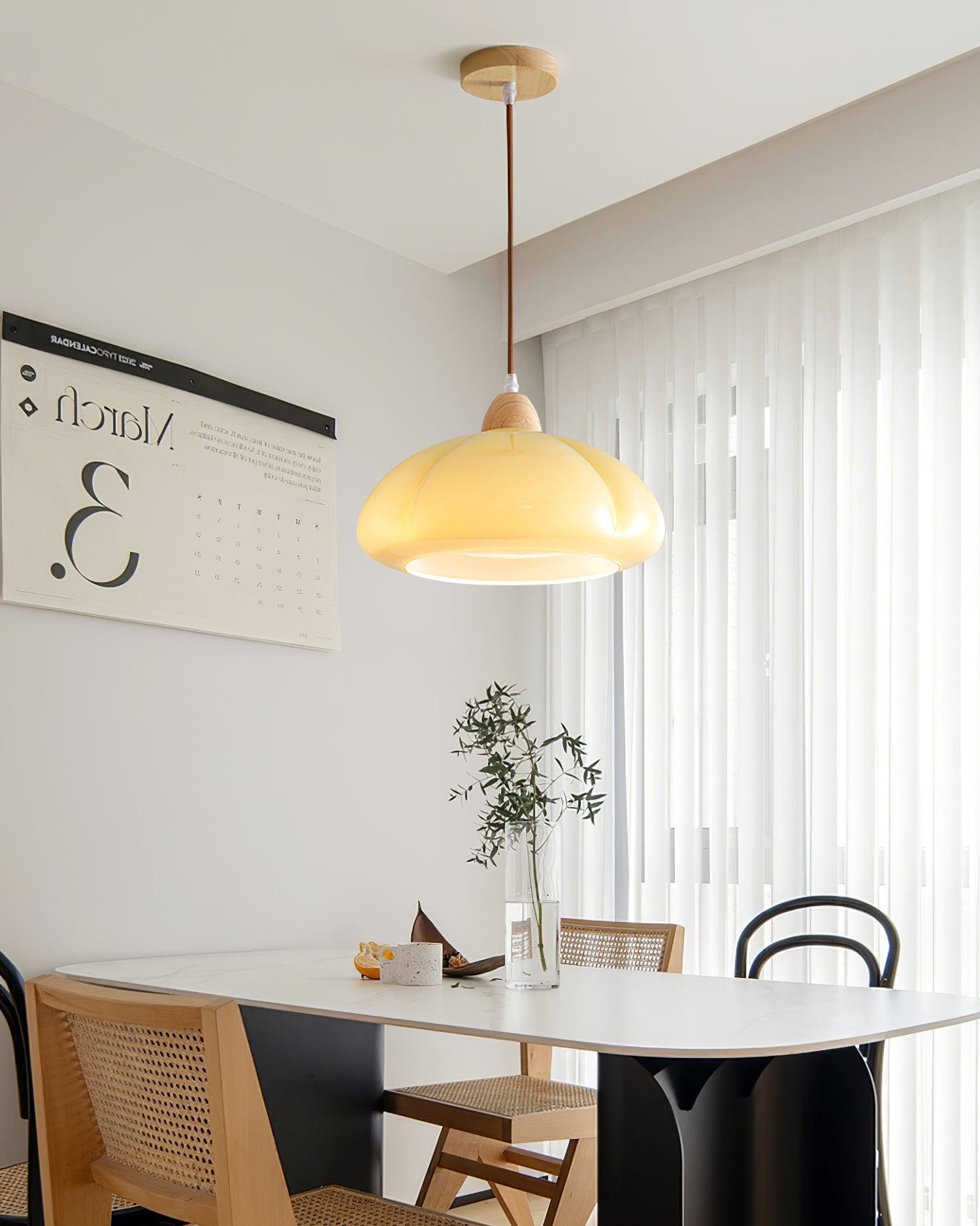 Pendant Lamp Rounded Glass Shade Wood Accent Playful Modern Touch - Neutralighting