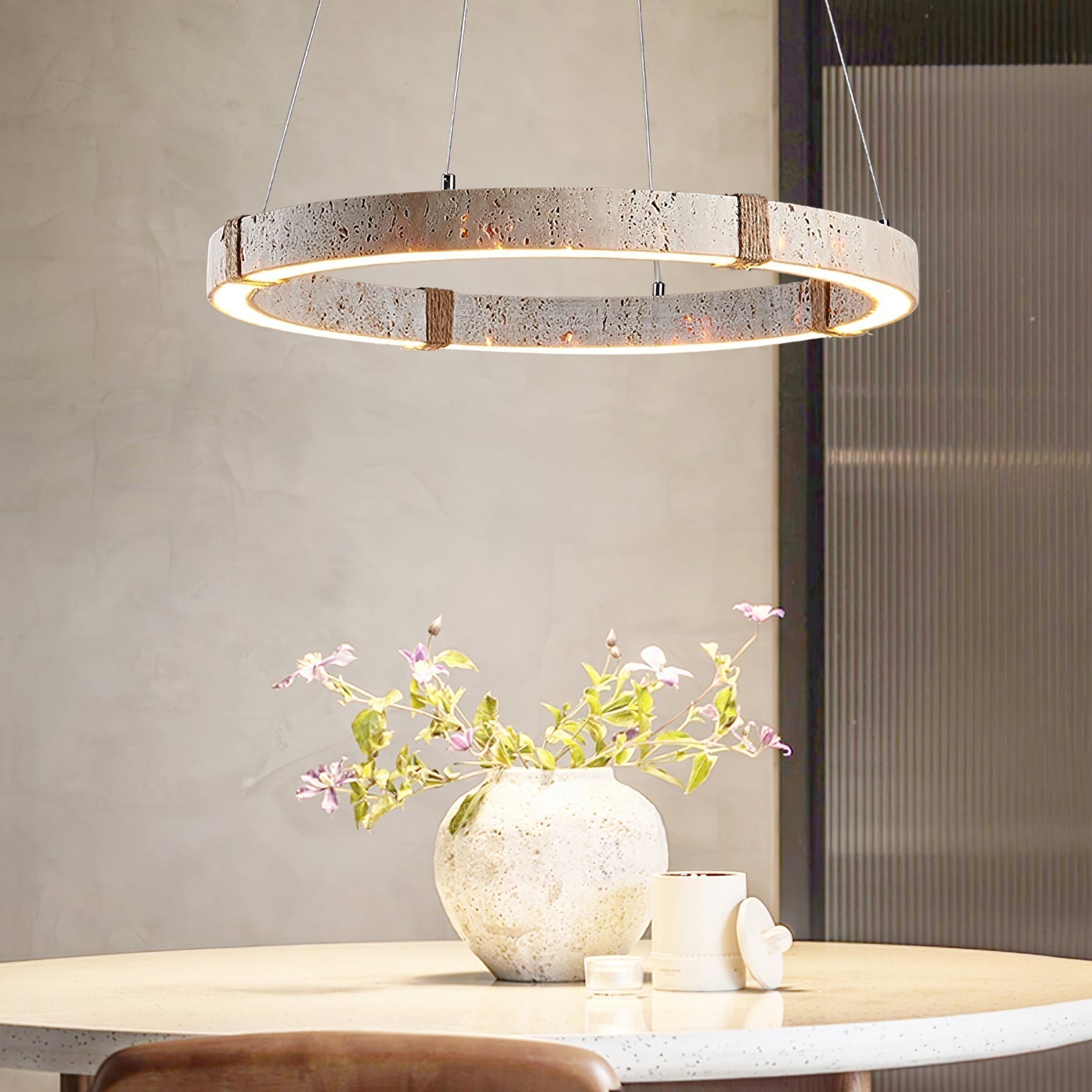 Ritta Ring Travertine Pendant Light - Neutralighting