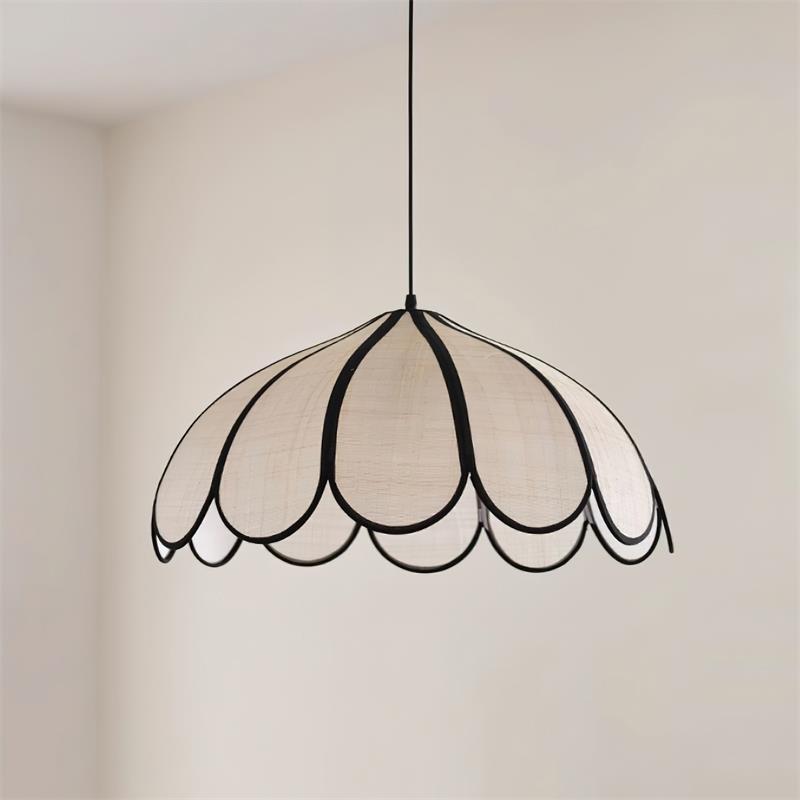 Pendant Lamp Scalloped Plant Fiber Shade Metal Frame Minimalist - Neutralighting