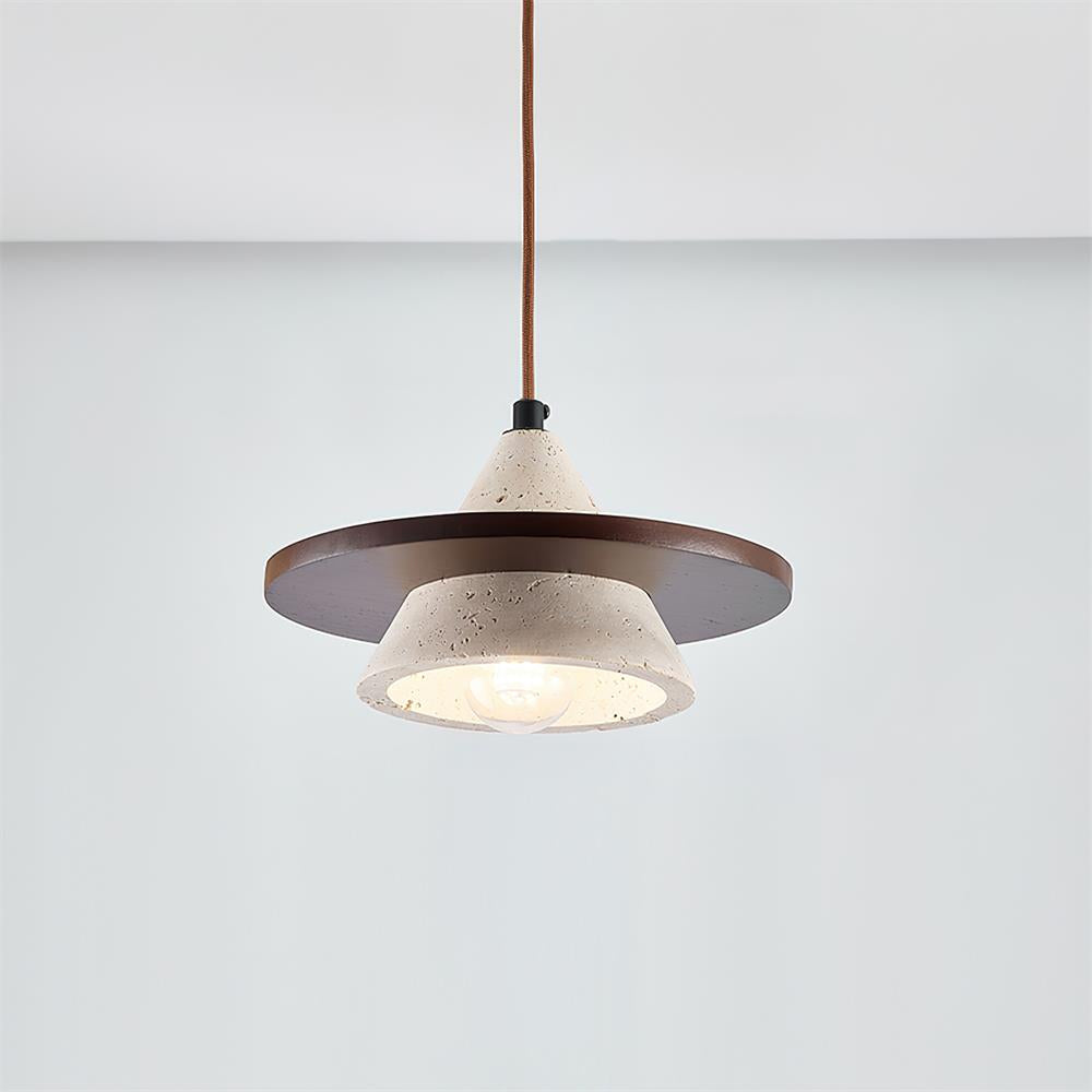 Ritta Pendant Light Wooen Disc Travertine - Neutralighting