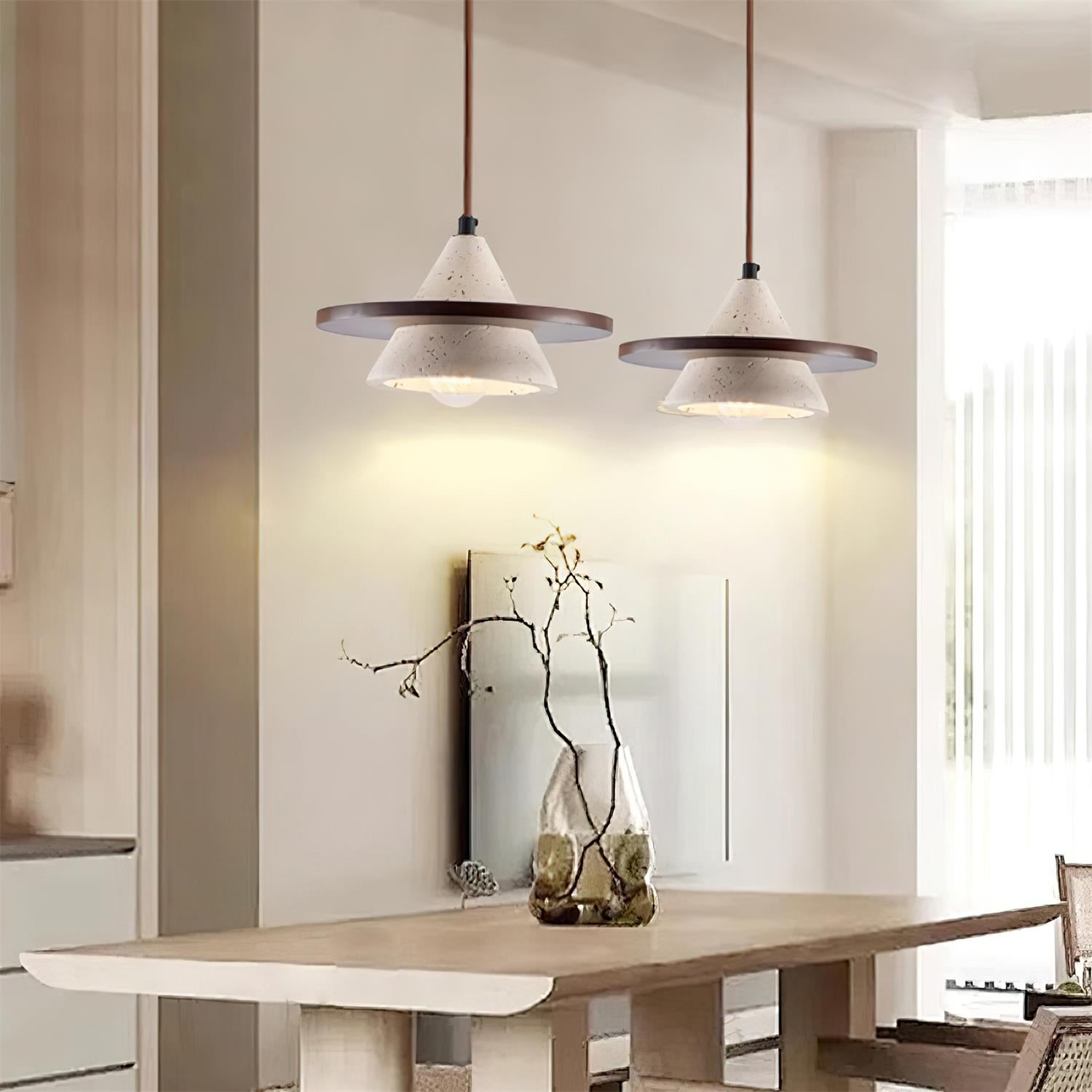 Ritta Pendant Light Wooen Disc Travertine - Neutralighting