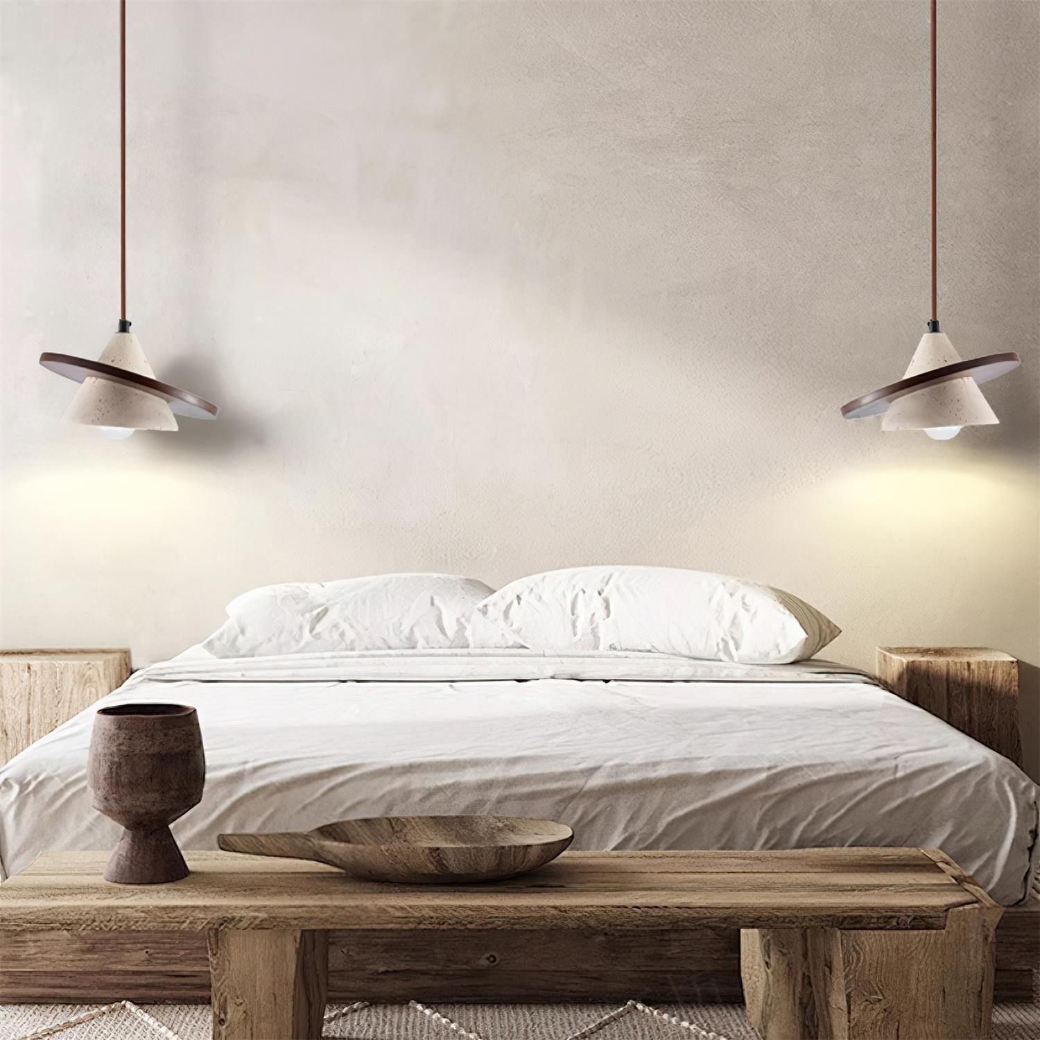 Ritta Pendant Light Wooen Disc Travertine - Neutralighting