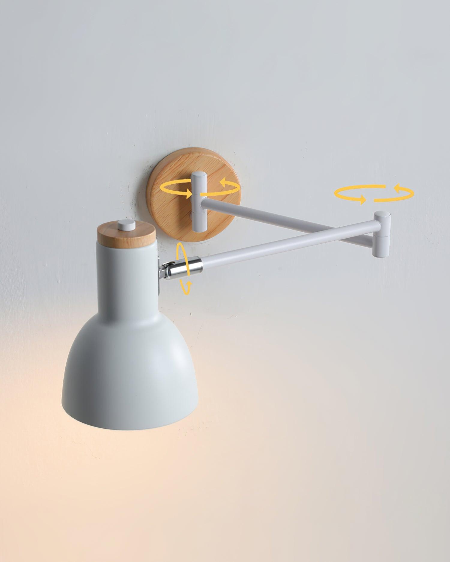 Wall Lamp Adjustable Arm Cone Shade Wood Base Modern Study - Neutralighting