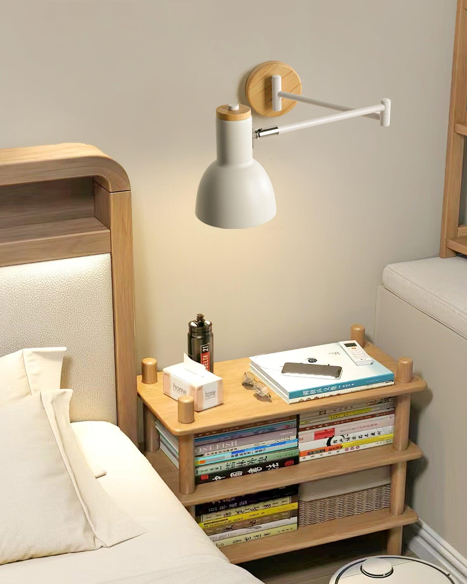 Wall Lamp Adjustable Arm Cone Shade Wood Base Modern Study - Neutralighting