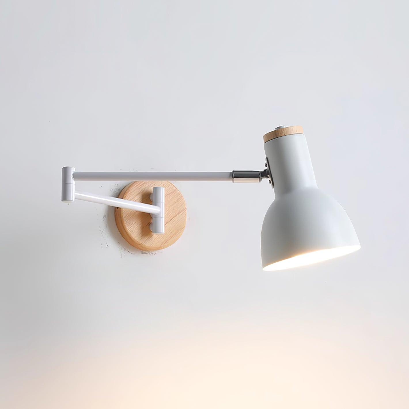Wall Lamp Adjustable Arm Cone Shade Wood Base Modern Study - Neutralighting