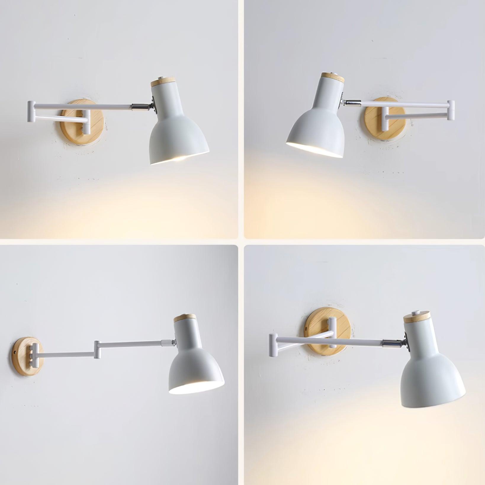 Wall Lamp Adjustable Arm Cone Shade Wood Base Modern Study - Neutralighting