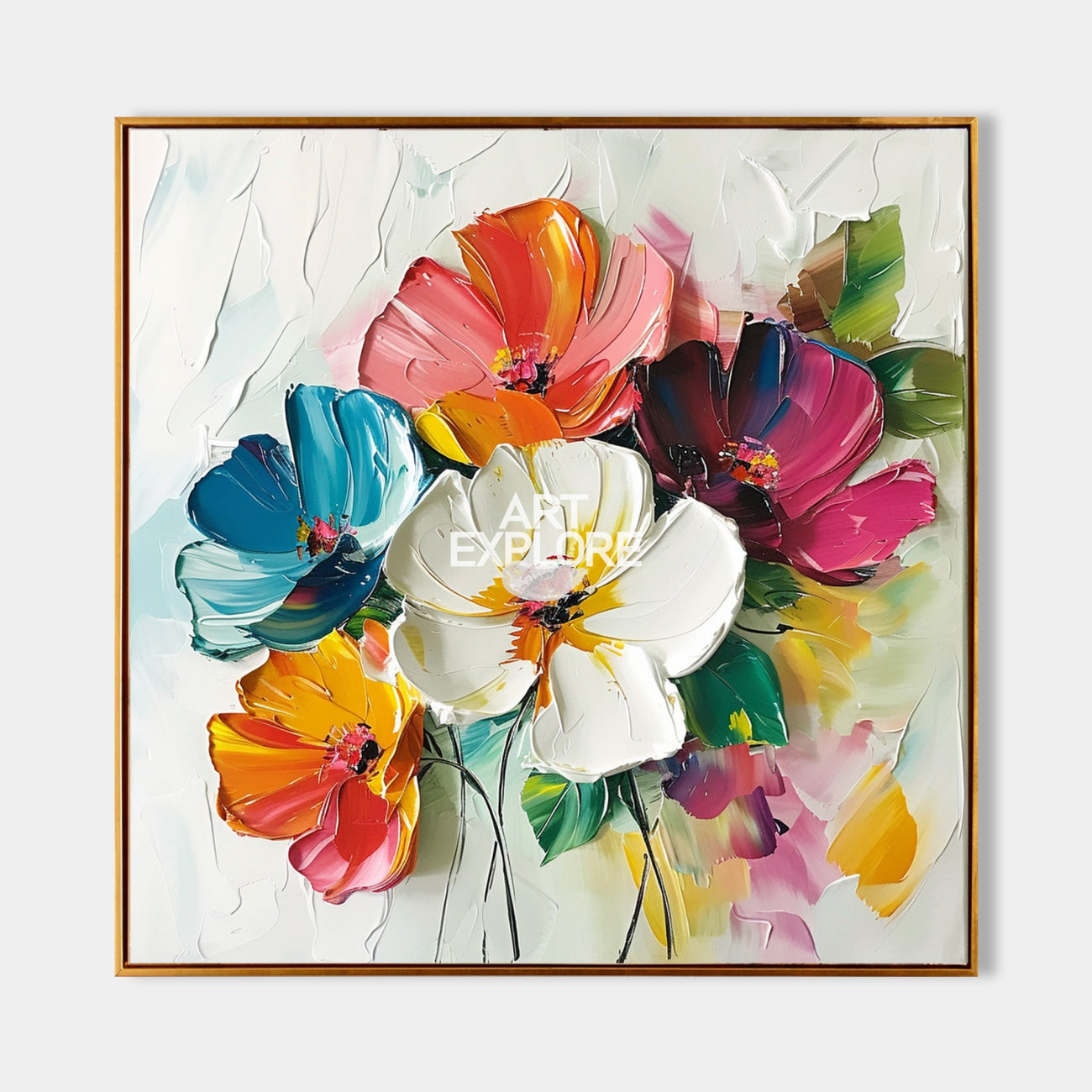 Wall Art Colorful Abstract Floral Modern Impasto Texture Living Room | Neutralighting