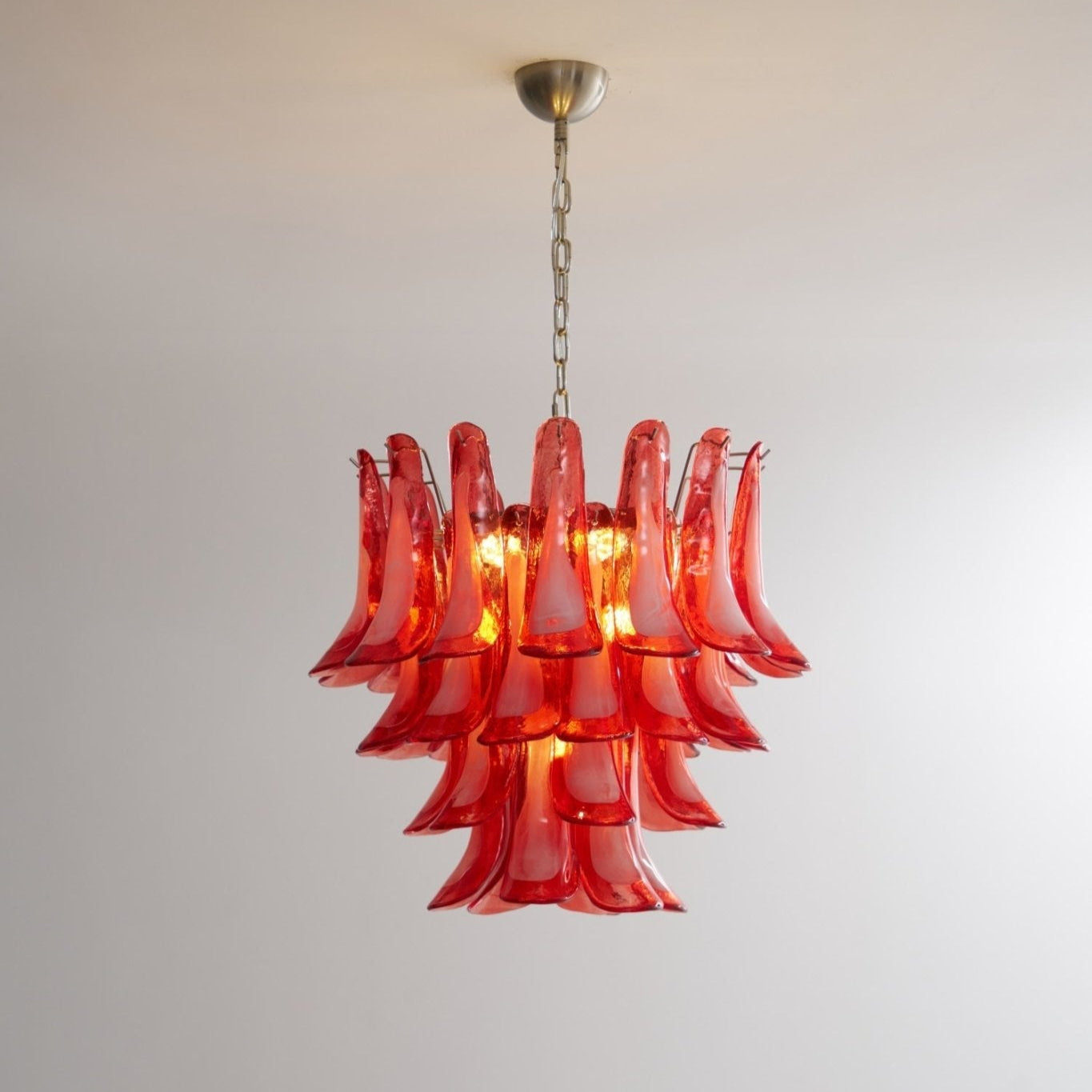Aurora Chandelier Crimson Murano Glass Petals Layered Vintage