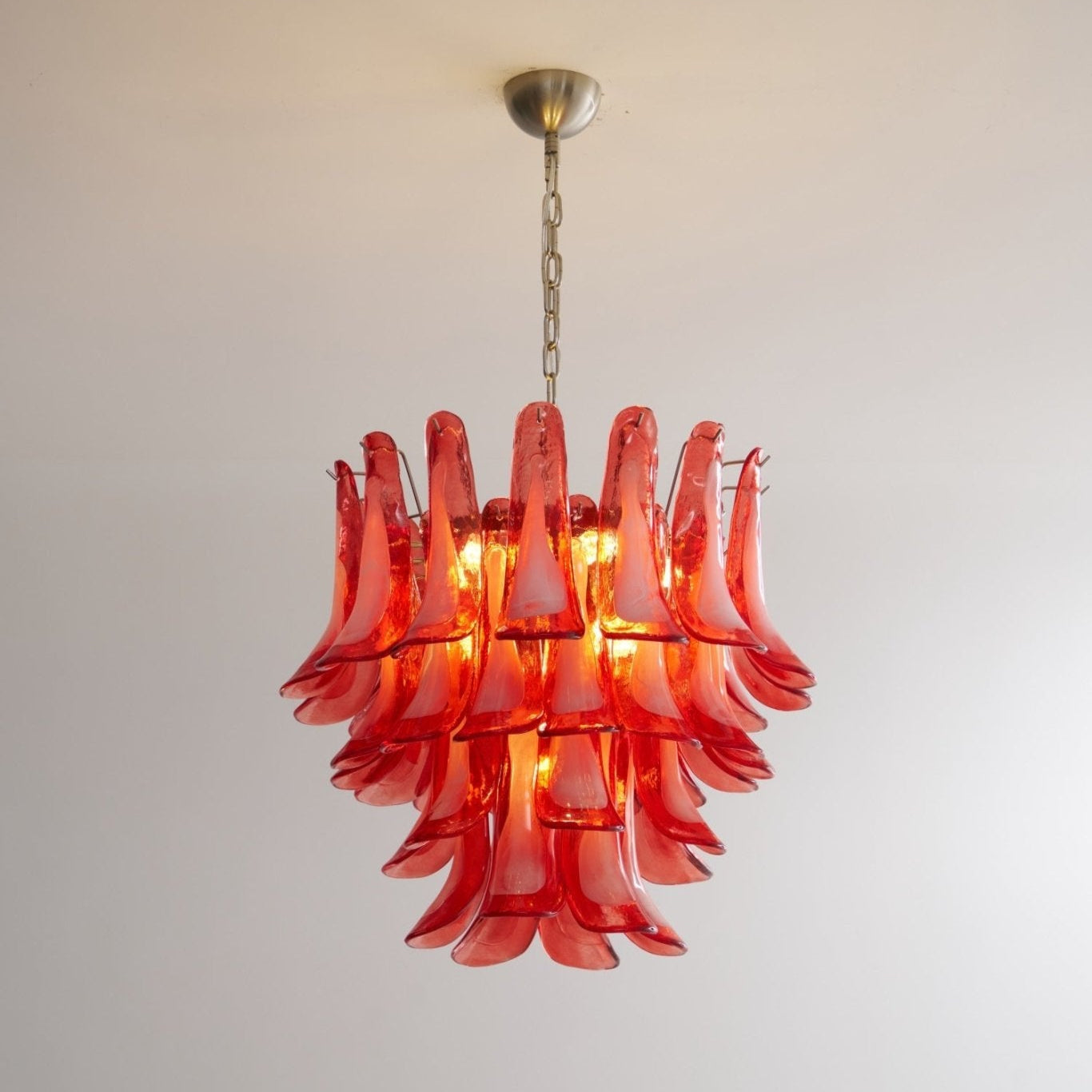 Aurora Chandelier Crimson Murano Glass Petals Layered Vintage