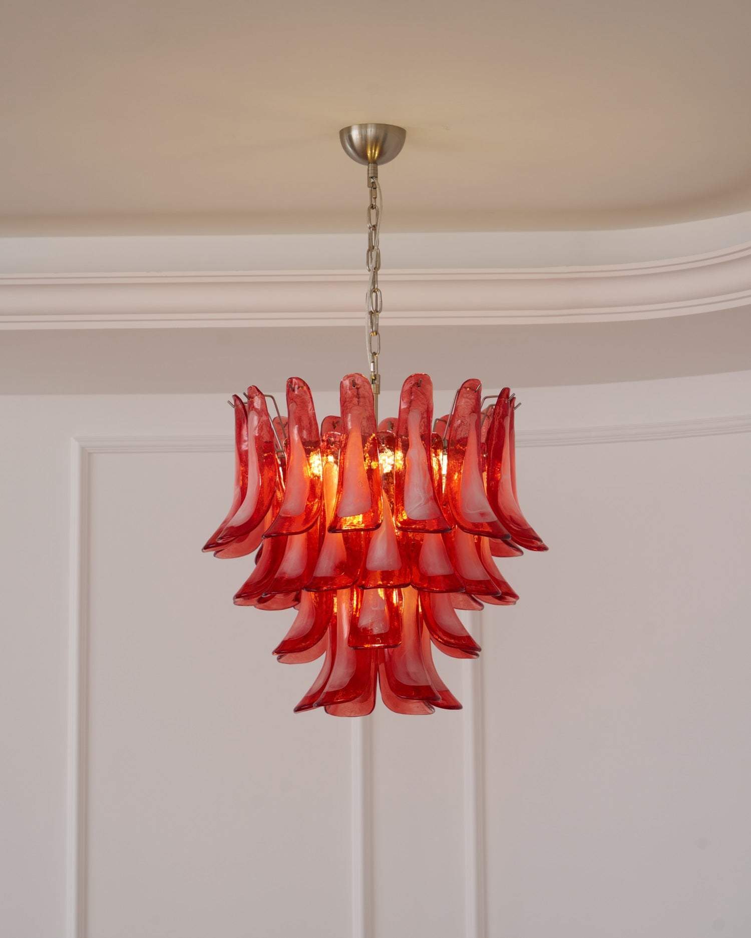Aurora Chandelier Crimson Murano Glass Petals Layered Vintage