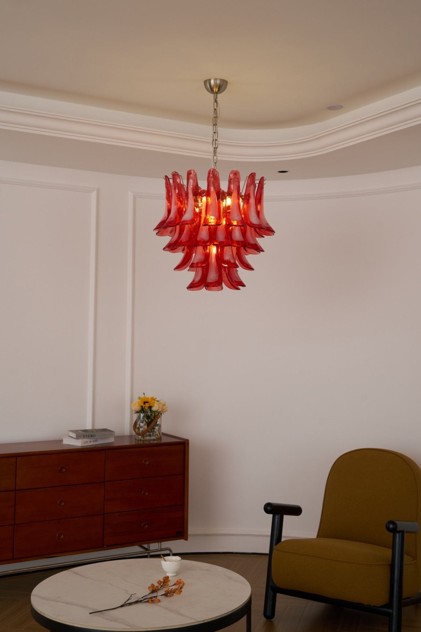 Aurora Chandelier Crimson Murano Glass Petals Layered Vintage